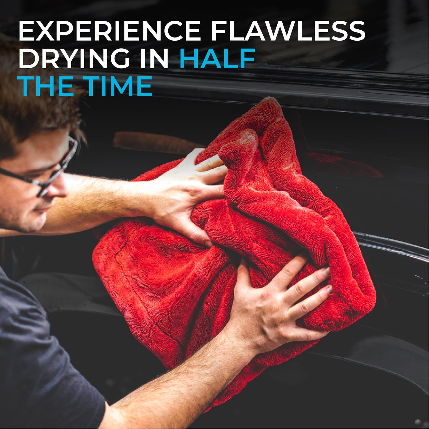 The Rag Company - The 1500 - Heavy Duty Microfiber Drying Towel; Perfect for Trucks, Commercial Vehicles, RVs, Boats, and More; Premium 70/30 Blend Twist Loop Design, 1500gsm, 30in x 30in, Red
