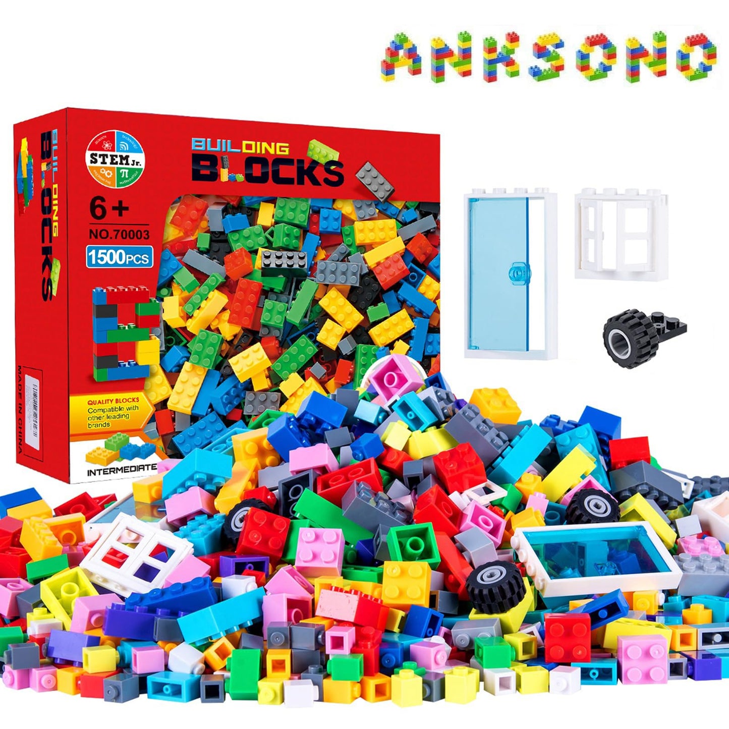 1500 Pieces Building Bricks for Kids with Doors,Windows,Wheels,Tires,Axles, Classic Building Bulk Blocks Compatible with All Major Brands for Boys Girls Ages 3 4 5 6 7 8 9 10 Year Old