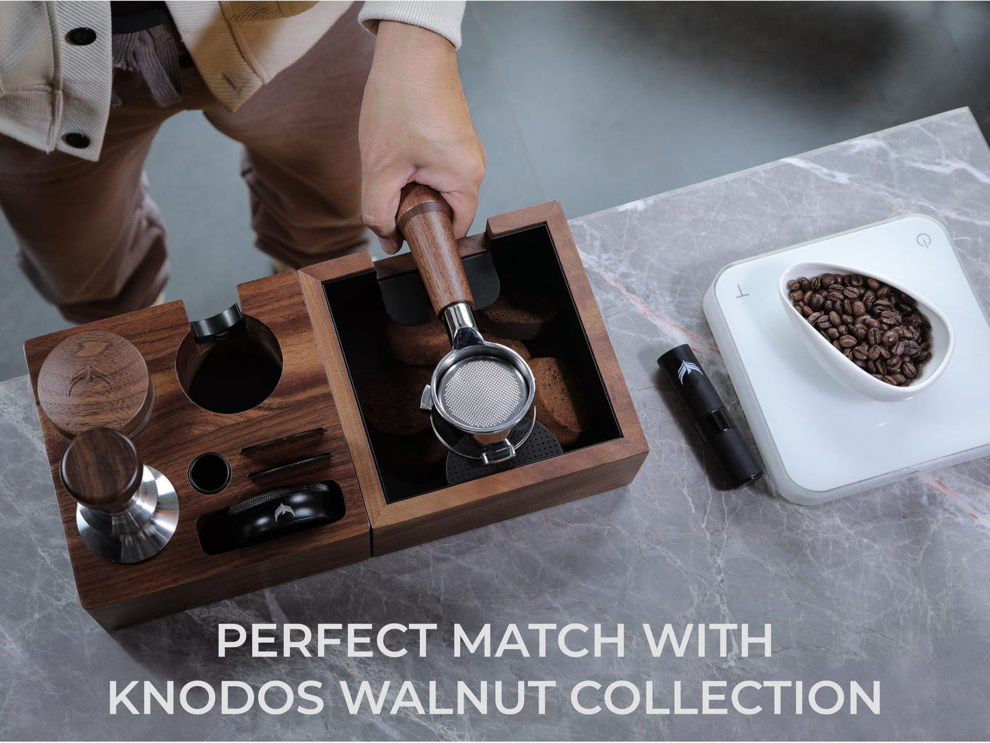 KNODOS Wooden Espresso Knock Box Walnut Dump Bin for Coffee Grounds Disposal Durable, Shock-Absorbent Espresso Machine Accessories, Easy to Clean Tamping Station