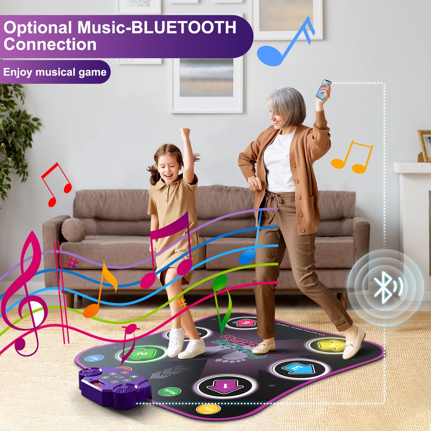 Flooyes Dance Mat Toys for 3-12 Year Old Kids, Electronic Dances Pad with Light-up 6-Button Wireless Bluetooth, Music Dance with 5 Game Modes, Birthday Toys Gifts for 3 4 5 6 7 8 9 10+ Year Old Girls