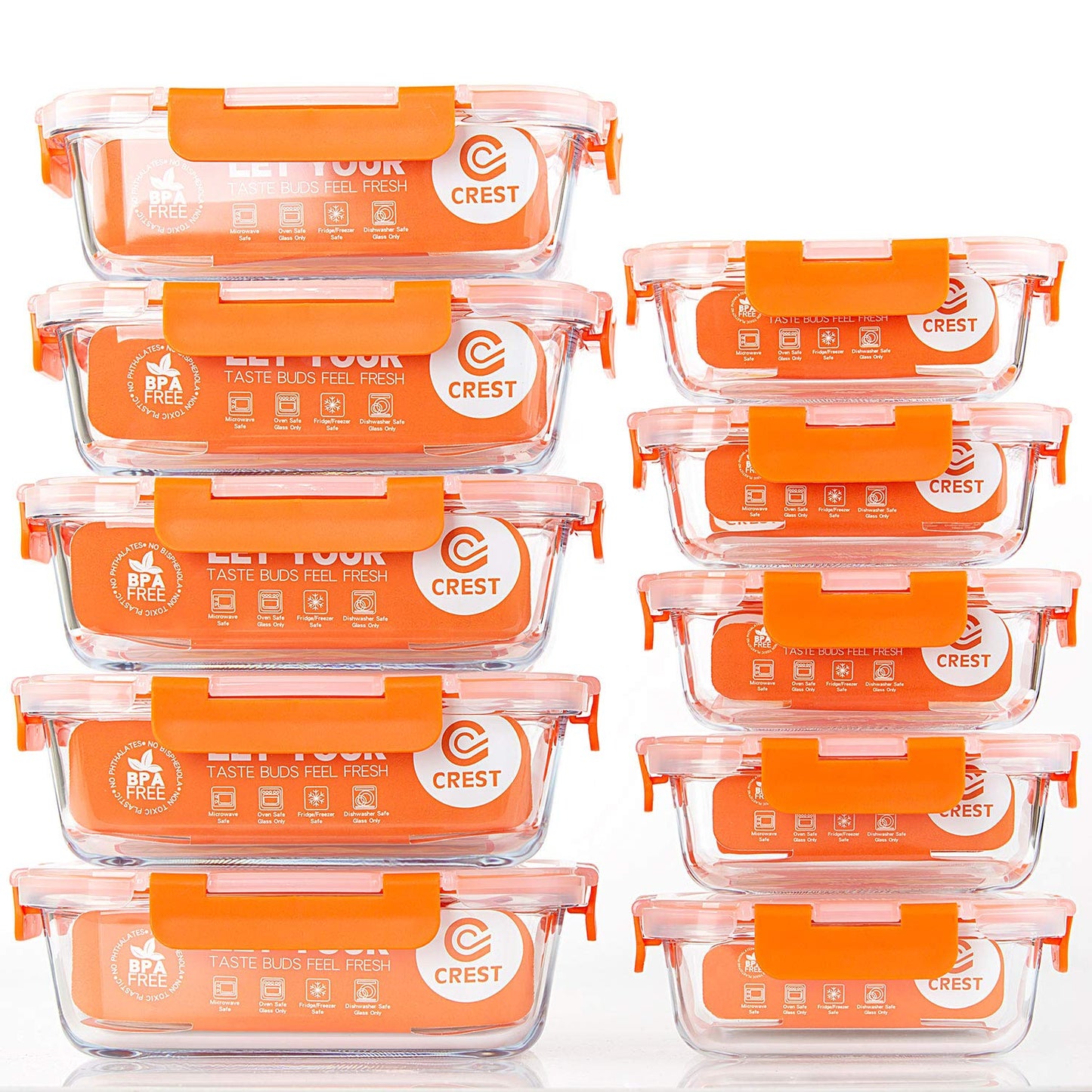 [10-Pack] Glass Food Storage Containers - Food Prep Containers with BPA Free Lids - Microwave, Oven, Freezer and Dishwasher Safe