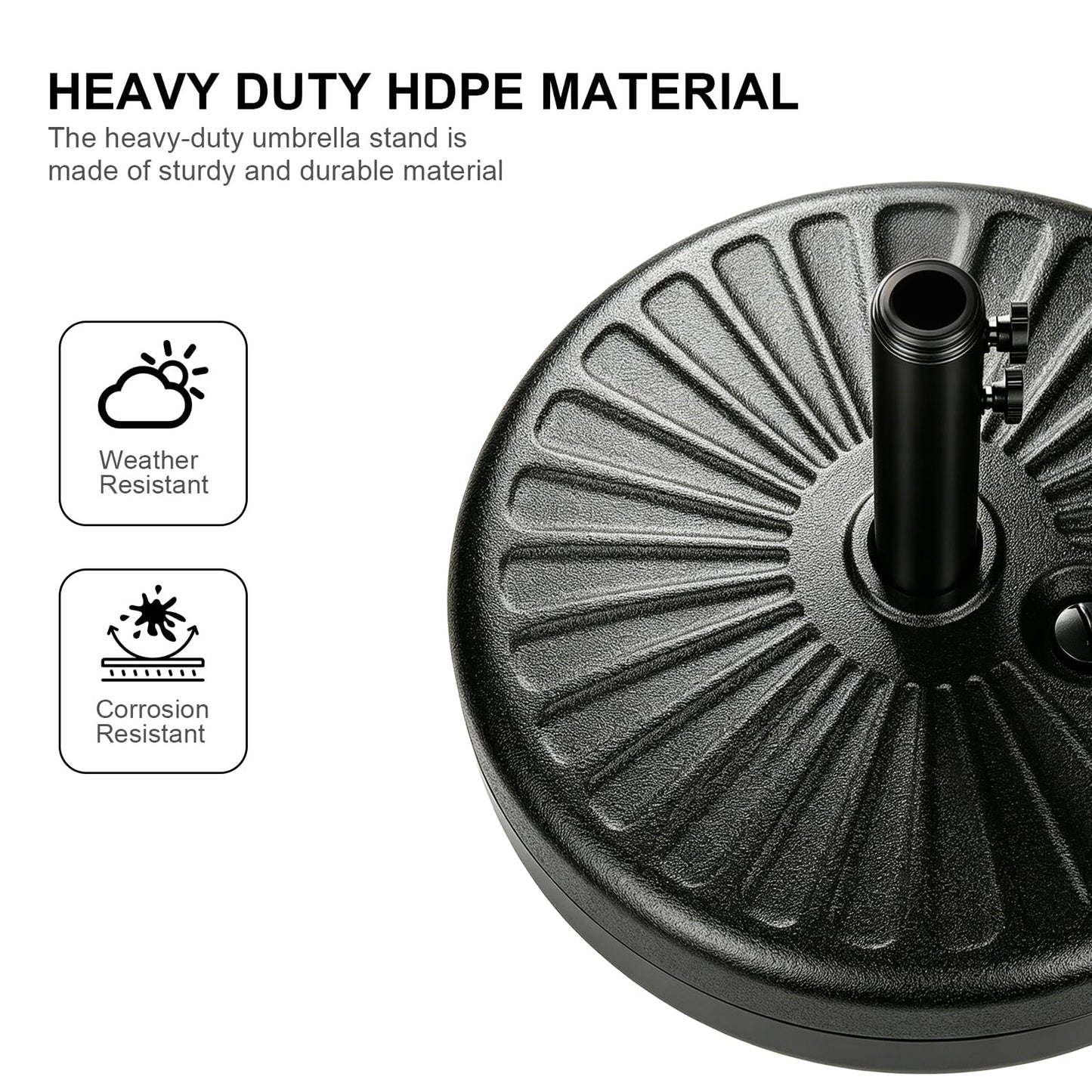 SunHalo Gear 20" Heavy Duty Fillable Patio Umbrella Base-Sand/Water Weighted Market Umbrella Stand for Deck,Lawn,Yard,Poolside,Market,Beach | 50lbs Capacity, Universal Fit & Anti-Tip Design