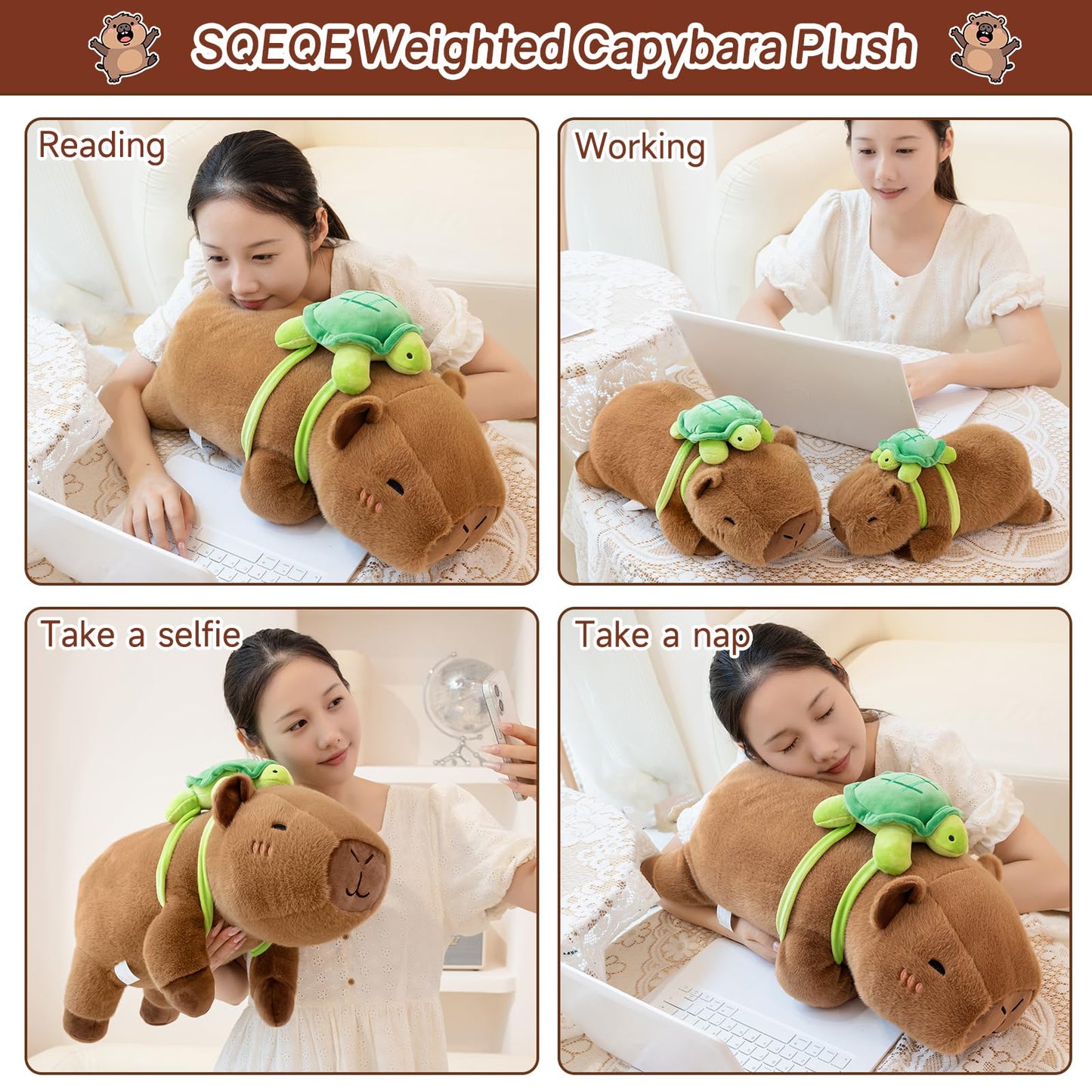 SQEQE Weighted Capybara Plush, Soft Weighted Stuffed Animals Pillow, Cute Plushie Toy for Kids Adults (13.8 Inch/1.6 Lbs)