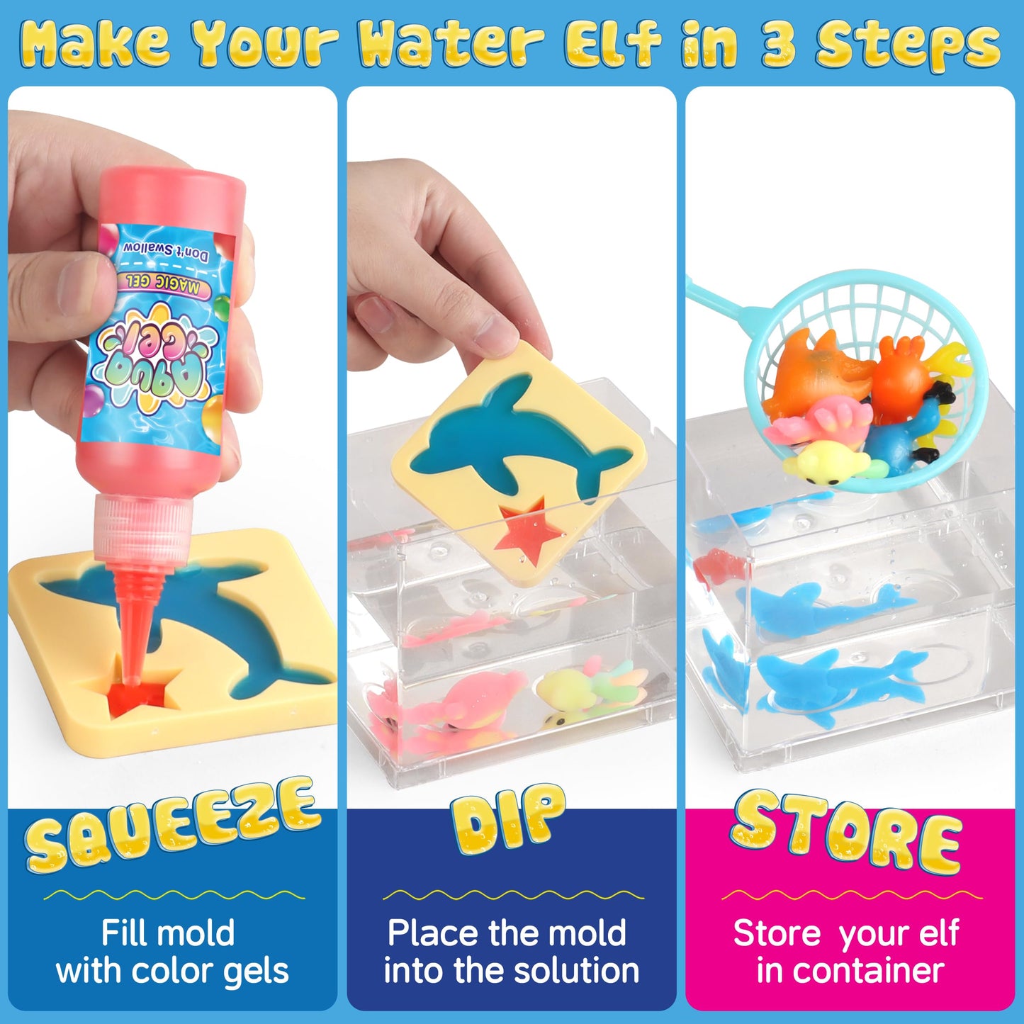 Aqua Fairy Water Gel Kit for Kid, Magic Water Elf Toy Kits with 12PCS Magic Gel and Animal Molds-Gift for Christmas,Birthday,New Year,Creative Art Craft Kit for Girls 6 7 8 10 Year Old