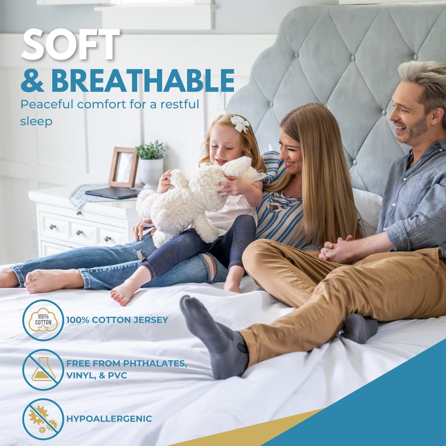 Full/Double 54x75” Premium Waterproof Zippered Mattress Encasement, 100% Cotton, Hypoallergenic, Bed Bug Proof Six Sided Mattress Cover, Invisible Zippered, Soft Breathable up to 15" Deep - Rest Line