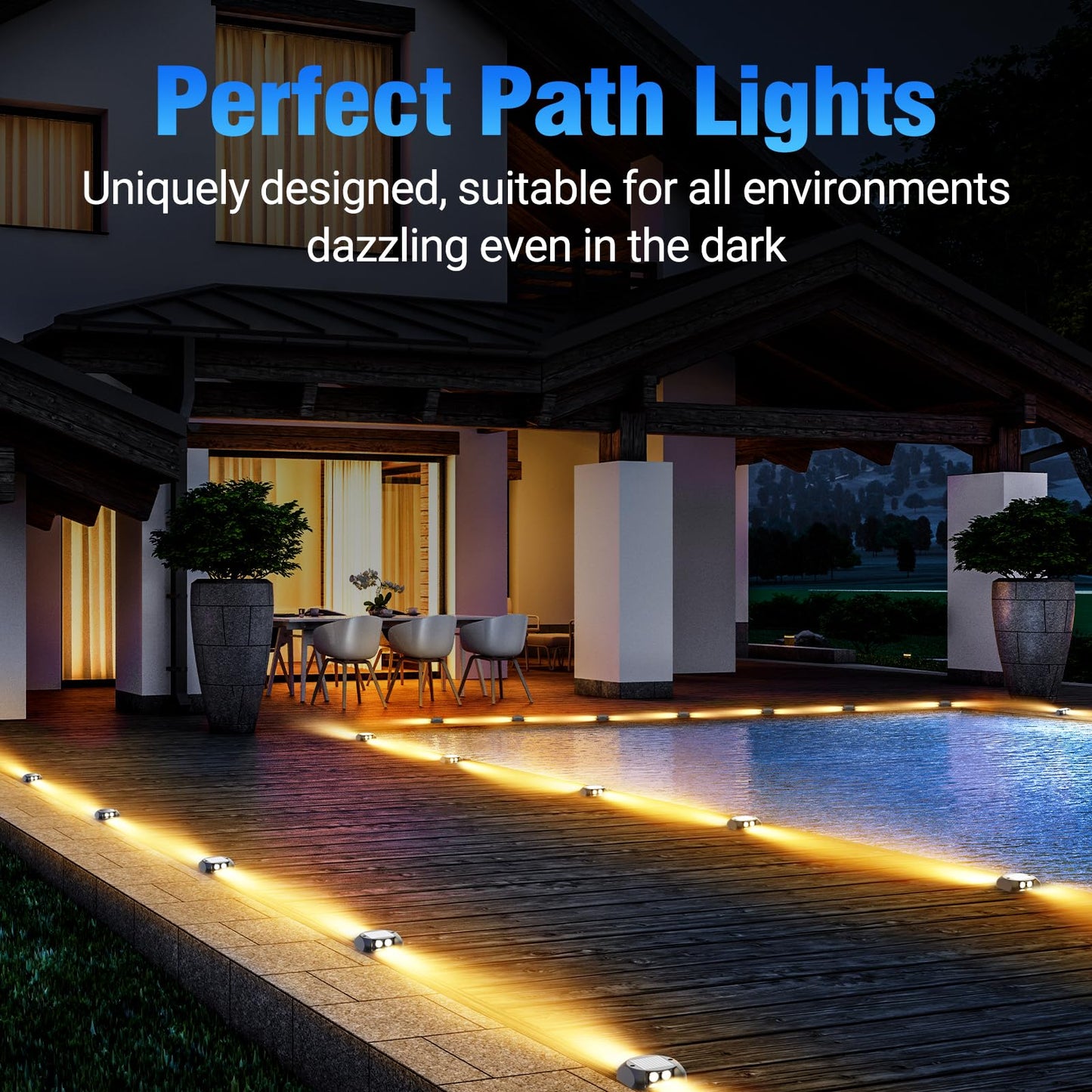 Quntis 10PCS Solar Lights Outdoor, Two-Way Dusk to Dawn Solar Deck Lights Outdoor, IP65 Waterproof Solar Dock Lights, 500M High Visibility Pathway Light for Step Driveway Garden Walkway,Warm White