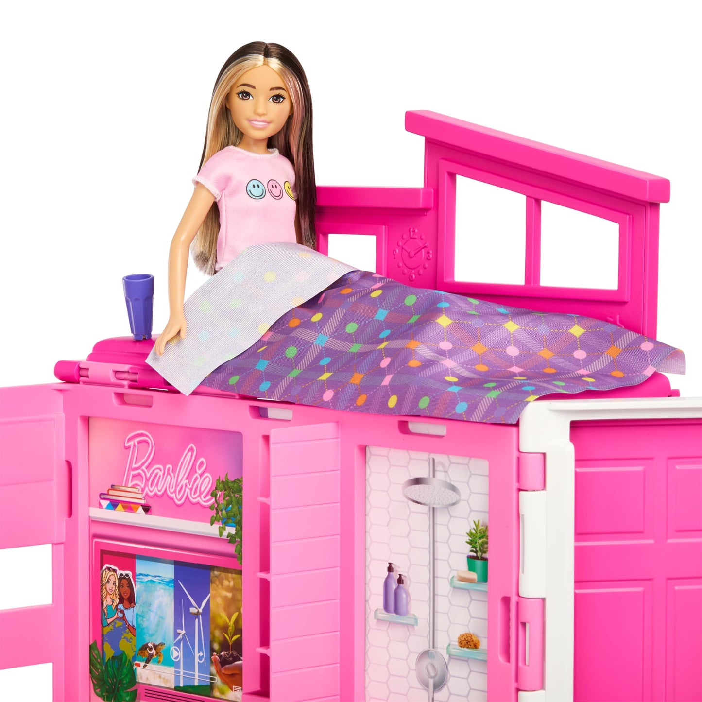 Barbie Doll and House Playset, Getaway House with 4 Play Areas Including Kitchen, Bathroom, Loft Bedroom and Lounge, 11 Decor Accessories