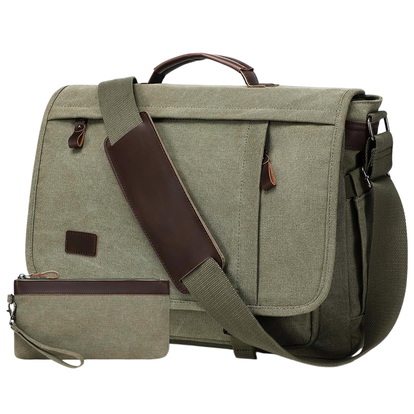 17.3 Inch Messenger Bag for Men: 2PCS Laptop Work PU Leather Canvas Briefcase Carry On Large Computer for Office College Travel (Green)