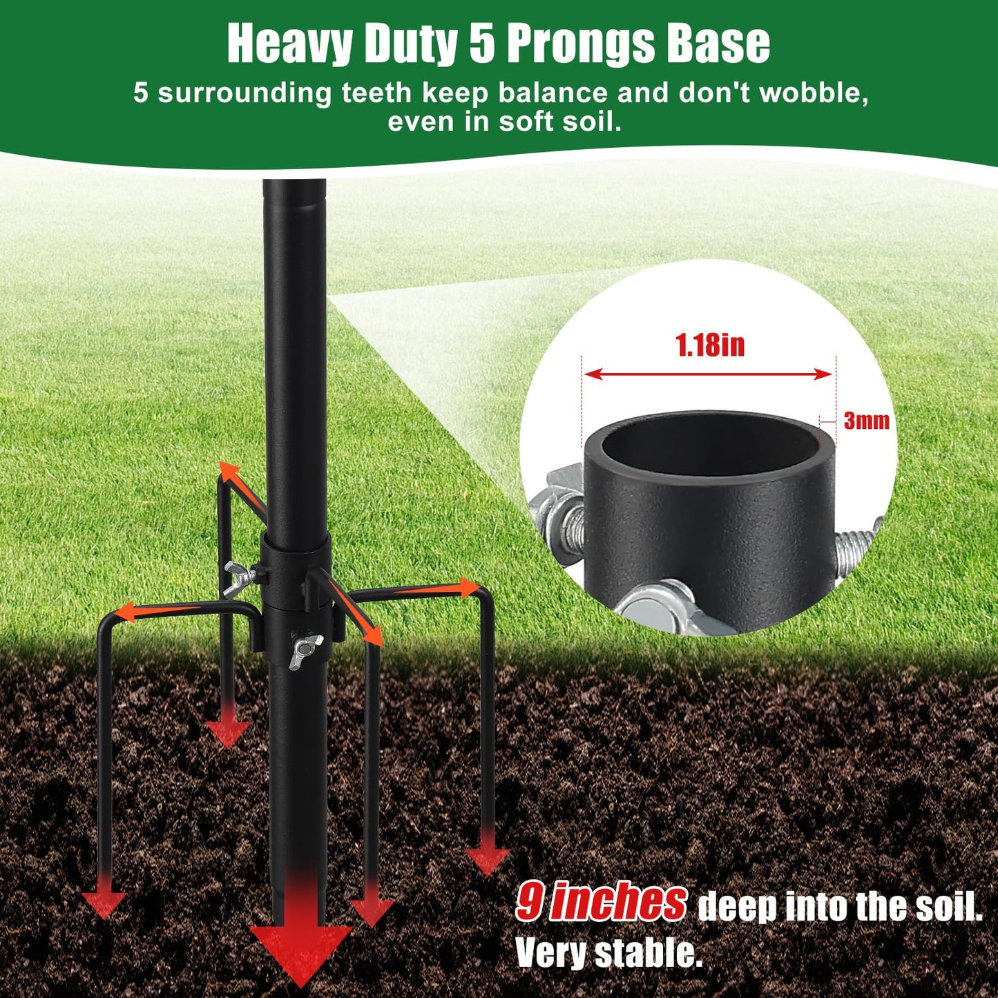 Bird Feeder Pole, 105" Squirrel Proof Feeder Stand with 5-Pronged Base, Outdoors Heavy Duty, Adjustable, Black Bird House Pole