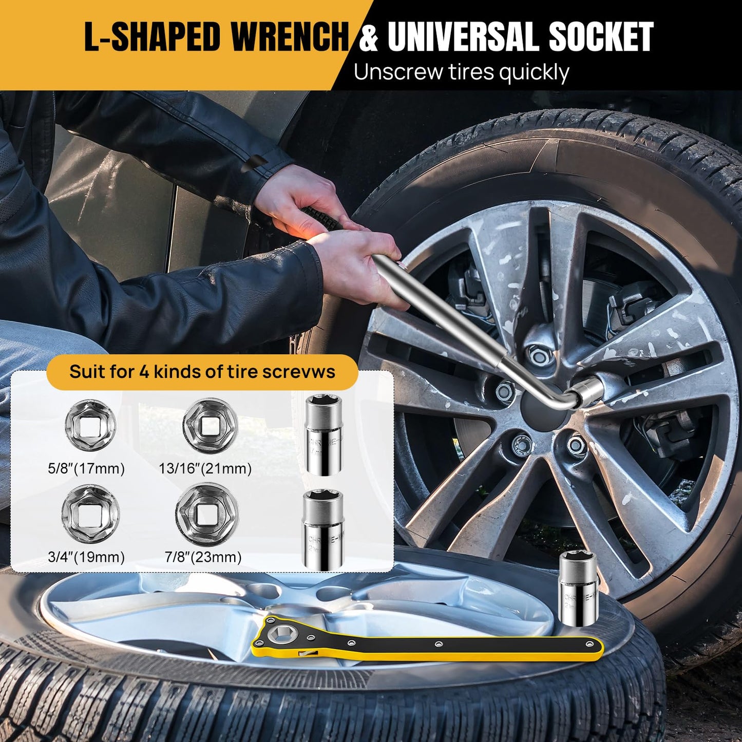 2 Tons (4409 lbs) Scissor Car Jack Kit, Universal Car Emergency with Lug Wrench & Ratchet, Portable Tire Change Perfect for Auto, SUV, MPV Tire Changes & Repairs, Heavy Duty Material