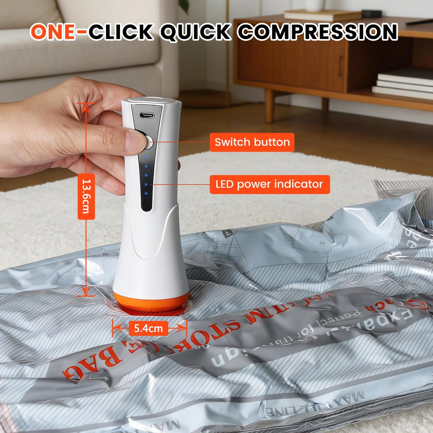 Travel Vacuum Bags with Rechargeable Air Pump,12 Pack Reusable Space Saver Bags – Compression Packing Bags for Suitcase, LuggageBlankets, Clothing,Comforters and Pillows