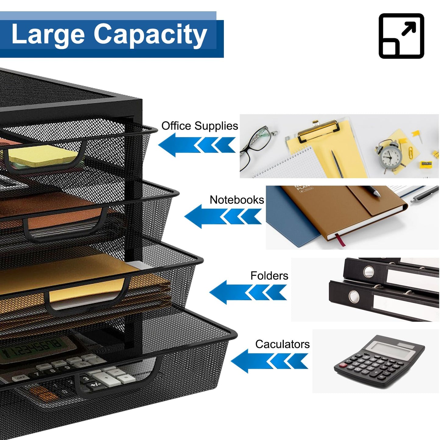Natwind Mesh Desk Organizer with 4 Tier Sliding Drawers, Paper Sorter, Multi-Functional Home Office Supplies Storage Tray for Letters, Documents, Books, Mail, Files, Arts & Crafts Supplies - Black