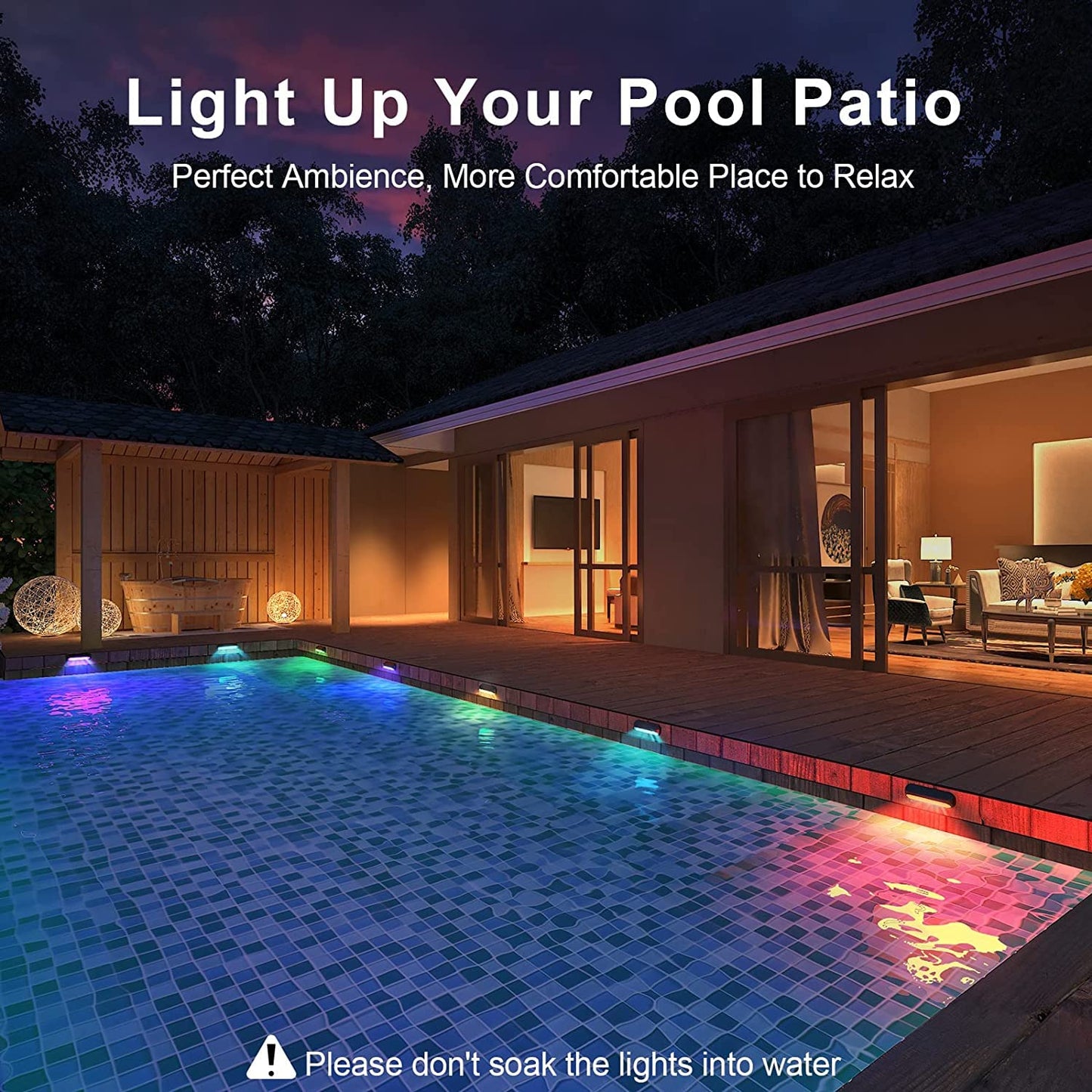 8 Pack Solar Deck Lights Outdoor, BUCASA Solar Step Lights Outdoor Waterproof, Warm & RGB 8-Colors Solar Fence Lights, Auto ON/Off Solar Powered Deck Lights for Fence Deck Stair Yard Wall