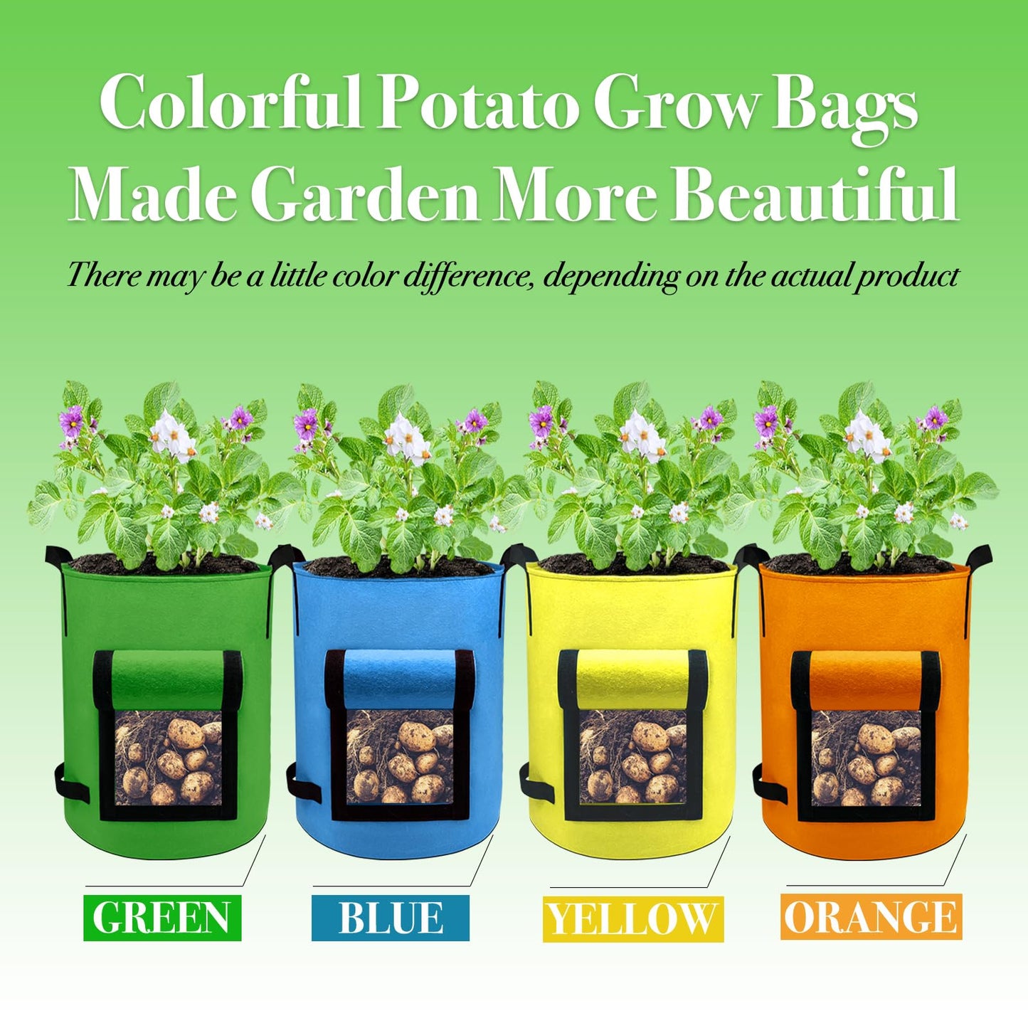4Packs Colorful Potato Grow Bags, 15Gallon Heavy Duty Potato Bags for Growing Potatoes, Fabric Potato Planter