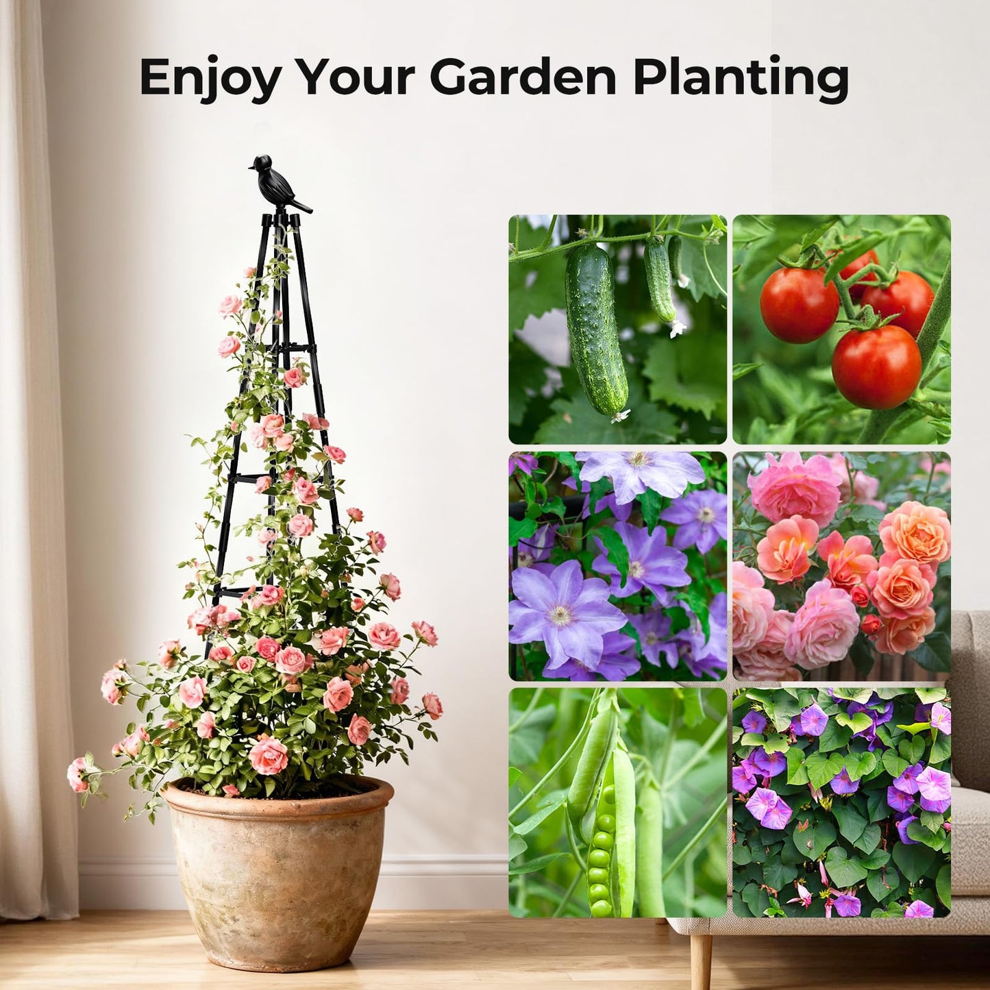 2 Pack Garden Trellis for Climbing Plants Outdoors,65Inch Cucumber Trellis Garden Obelisk Trellis Rustproof Plants Support with Adjustable Heights for Indoor Potted Plants, Vines, Vegetables