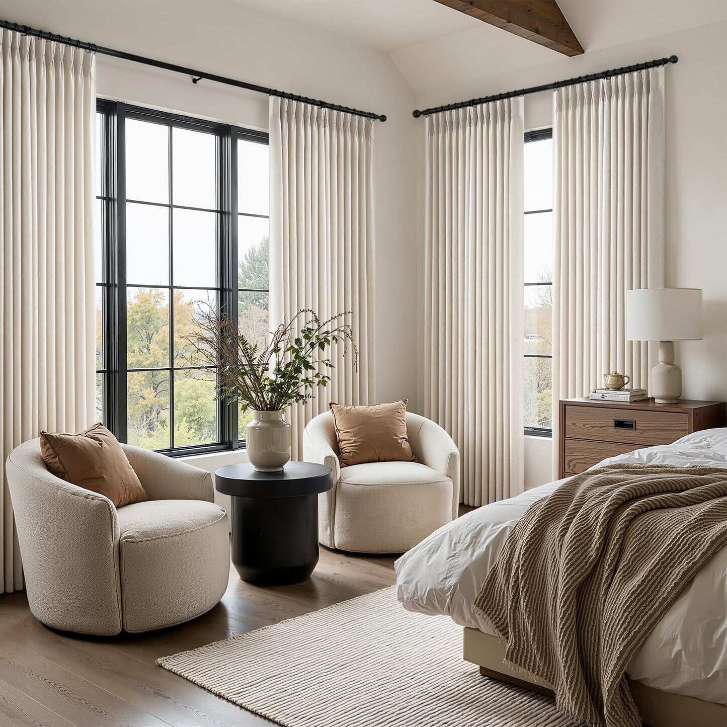 Pinch Pleated Curtains 90 Inches Long 2 Panels Set,Linen Textured Polyester Blend Fabric Aesthetic Advanced Curtain Drapes for Bedroom,7-1/2 ft Length Hooks Rings for Sliding Glass Doors