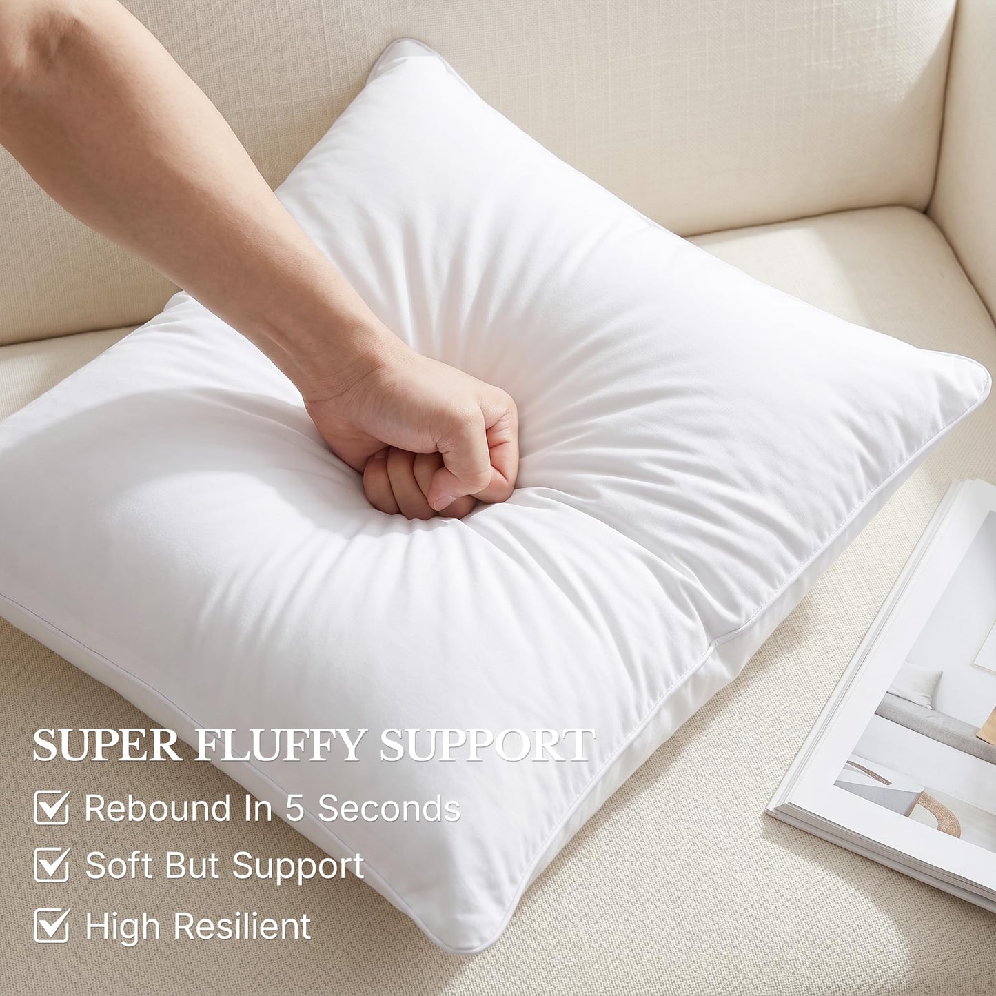 Leeden 18 x 18 Pillow Inserts (Set of 2) - Throw Pillow Inserts with 100% Cotton Cover - 18 Inch Square Interior Sofa Pillow Inserts - Decorative Pillow Insert Pair - White Couch Pillow