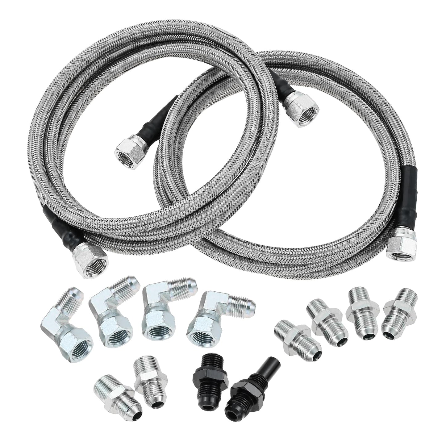 SURIEEN 6AN 70" Transmission Fluid Oil Cooler Hose Line Kit, SS Braided PTFE Transmission Lines Compatible with GM Chevy Ford Turbo 4L60E 4L65E 4L80E TR6060 AOD TH350 TH400 700R4 C5 C6, 2pcs