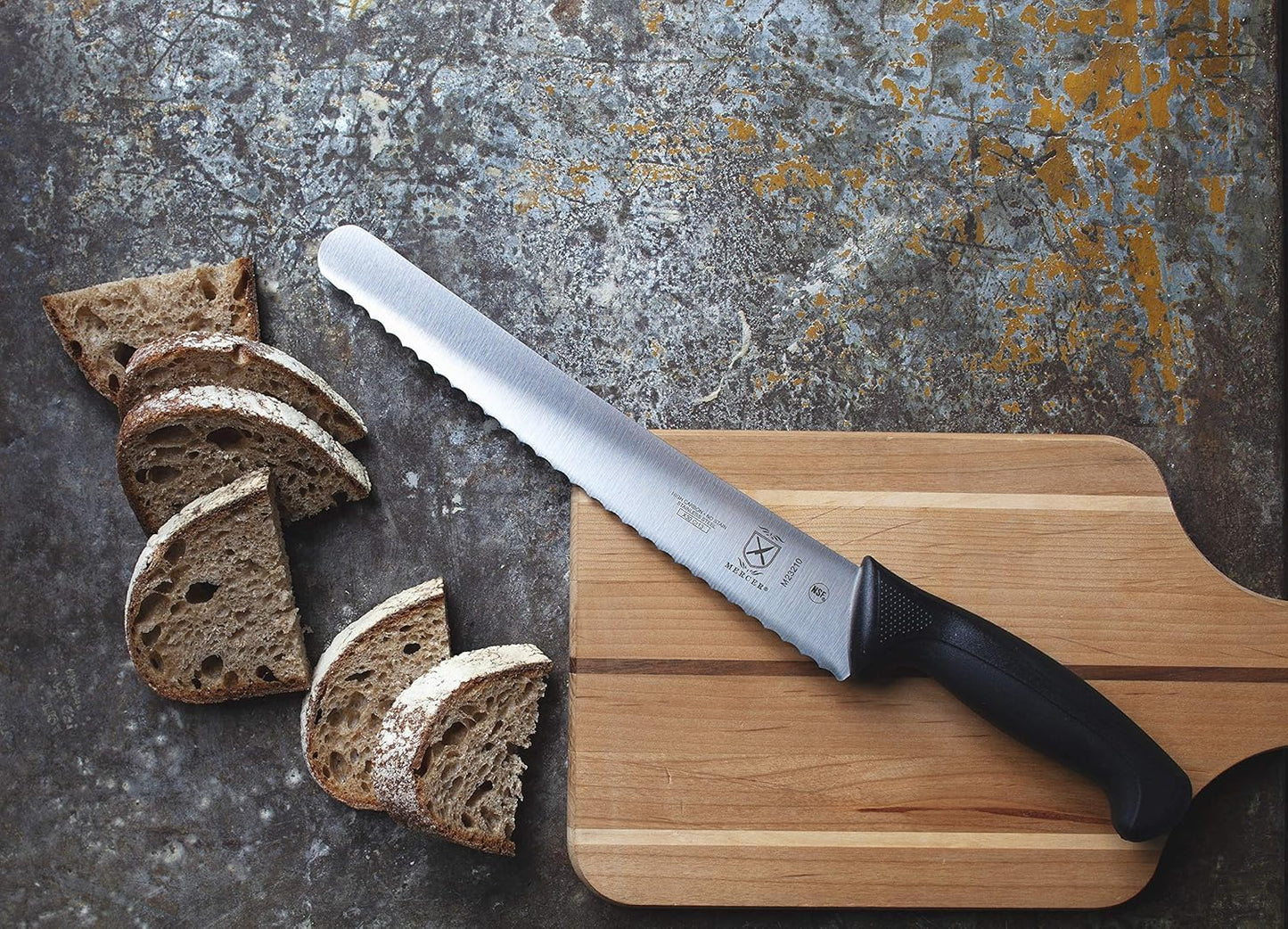 Mercer Culinary Millennia Bread Knife, 10-Inch Wavy Edge Wide, Black