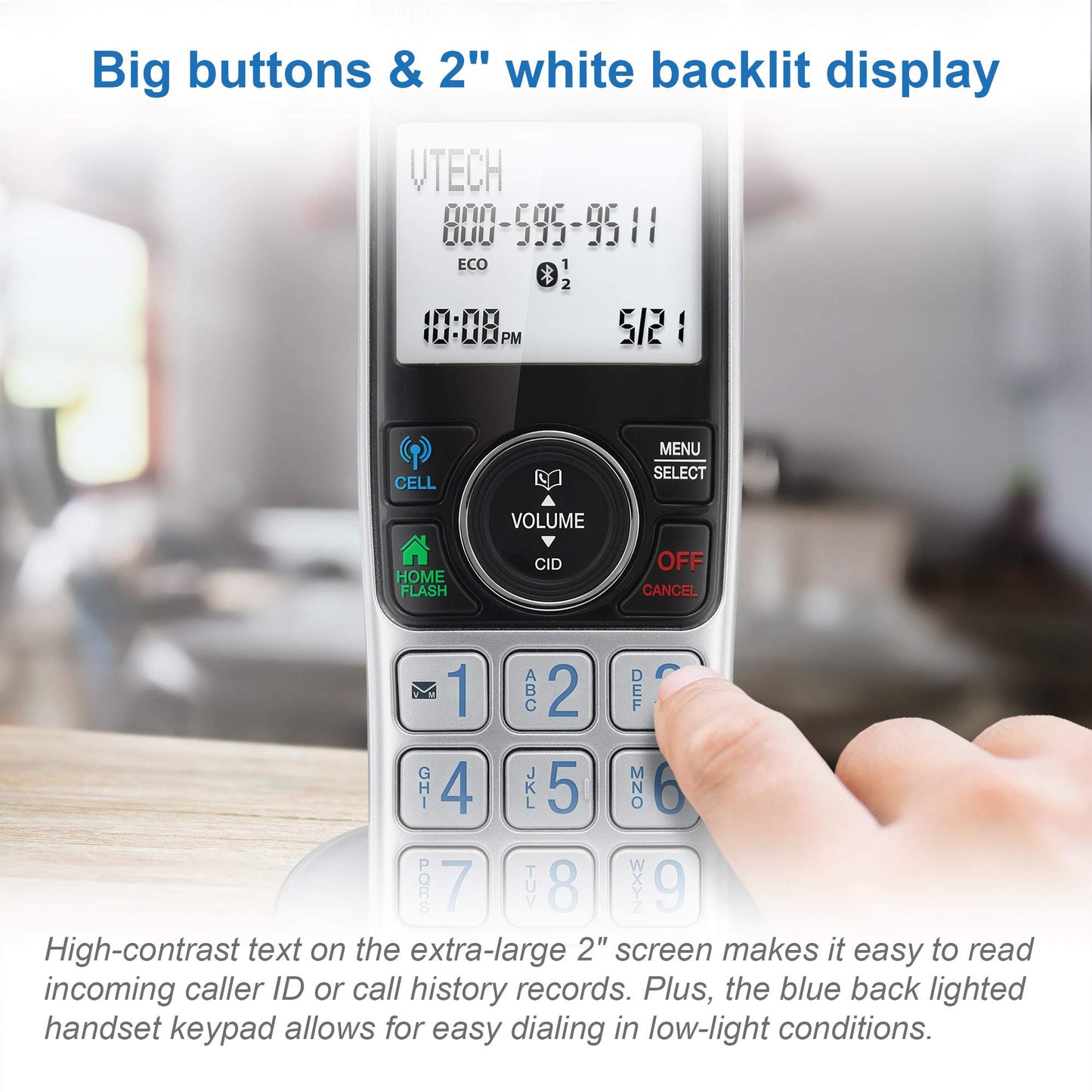 VTech VS112 Cordless Single Handset DECT 6.0 Telephone with ITAD, Black/Silver