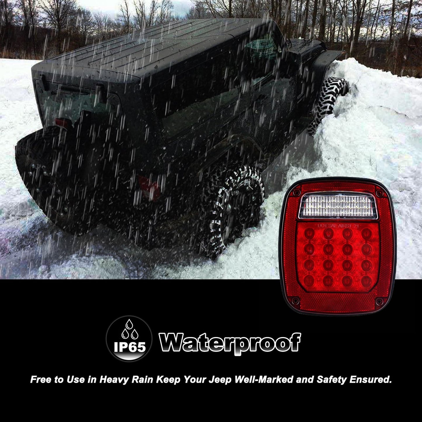 Replacement for 1979-2006 Wrangler TJ YJ CJ5 CJ7 Red Square Rear Combination Tail Lamps with Passenger and Driver Side Marker Stop Turn Signal Brake Lights DOT Certified, 2Pcs