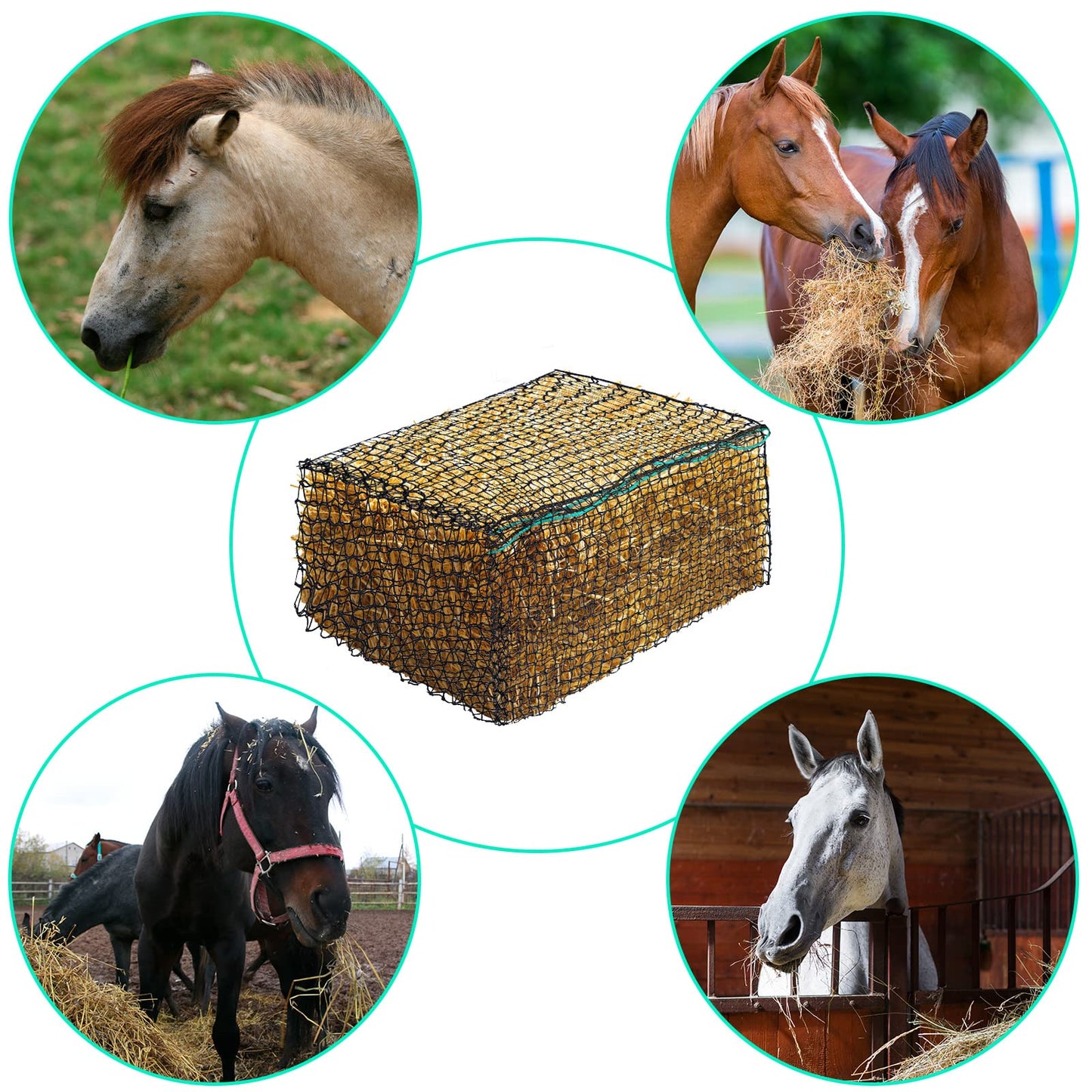 Riakrum 2 Pcs Square Bale Hay Net 5 mm Thick 47 x 20 x 20 Inch Black Large Bale Net Whole Slow Feeder Hay Bags Horse Full Hay Net Feeding Supplies for Horse Mule Goat Cattle Feed