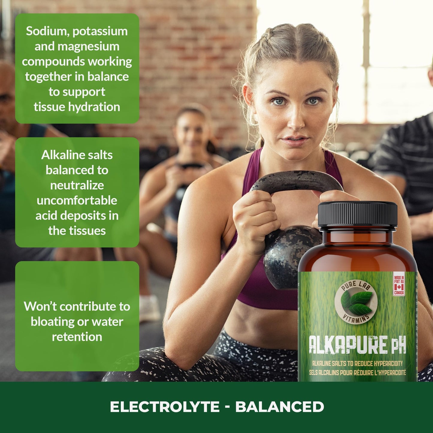 Pure Lab Vitamins - Alkapure pH -180 Vegetarian Caps - Balanced Alkaline Salts Antacid Supplement - Sodium, Potassium. Magnesium, Bicarbonate, Phosphate - Improve Body pH, Digestion Support, Calcium free