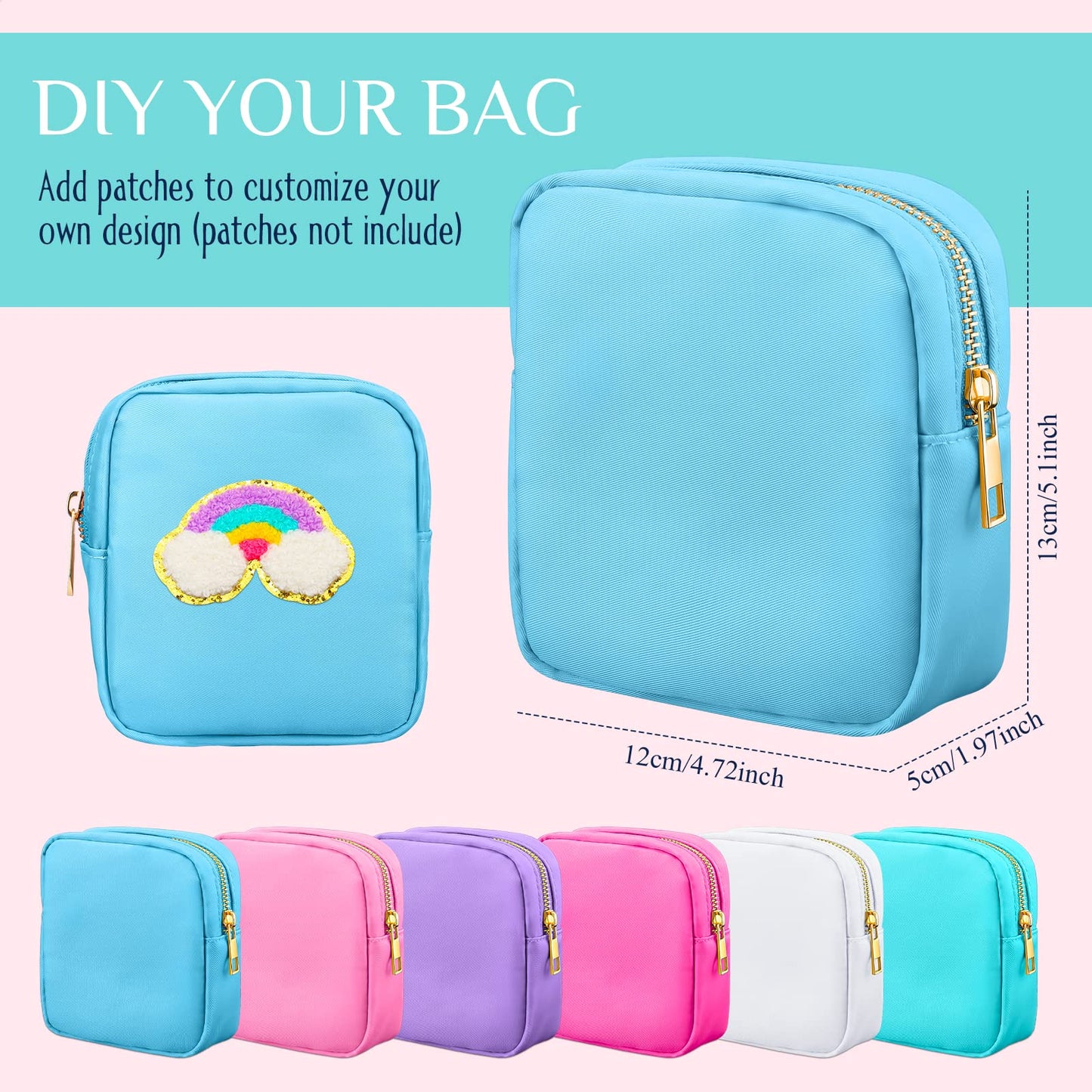 6 Pcs Nylon Cosmetic Bag Travel Make up Pouch Toiletry with Zipper Preppy Makeup Bag Waterproof Organizer Case Set for Women Girls(4.7 x 5.1 x 2 Inches,Colorful)