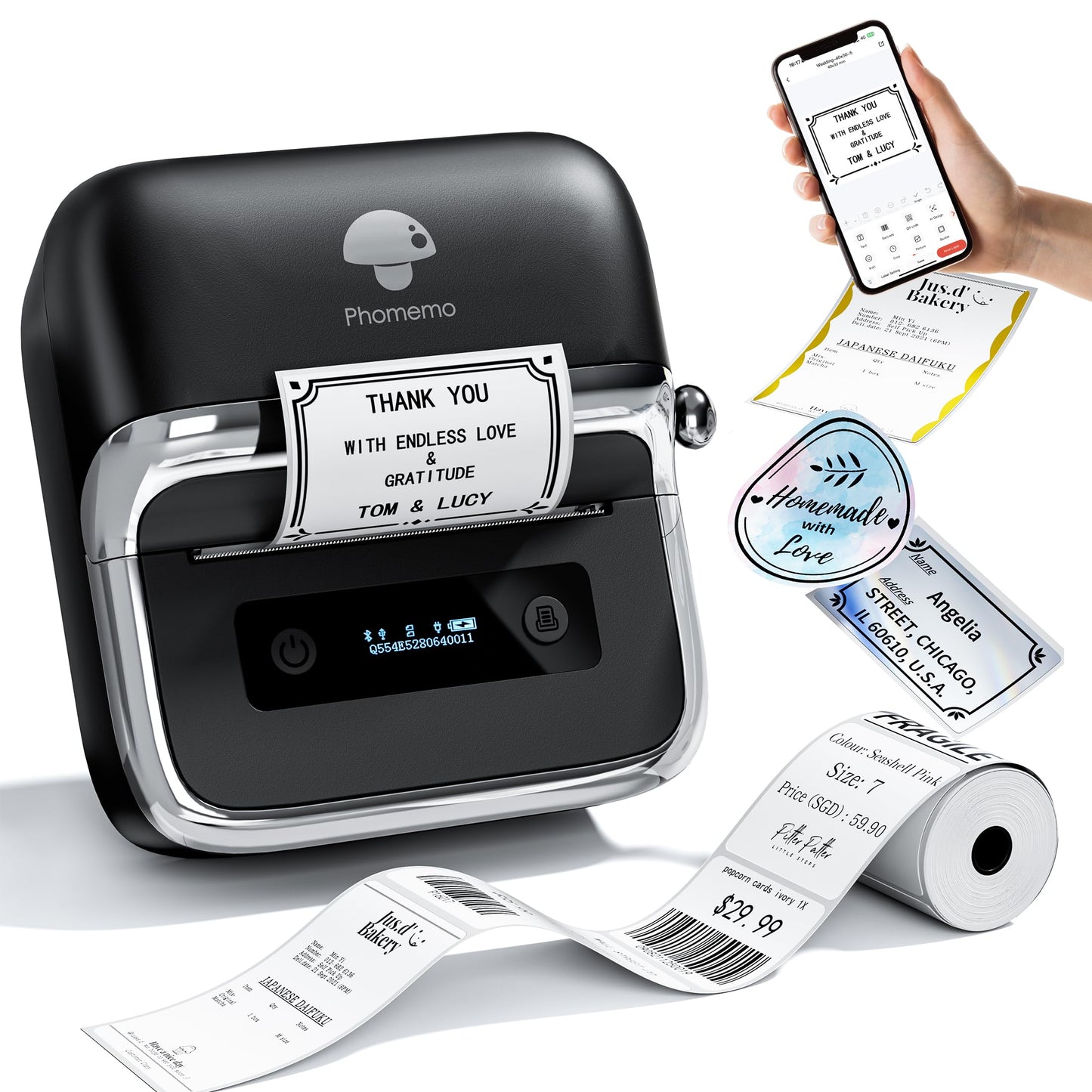 Phomemo M250 Label Maker, 3 Inch Thermal Label Maker Machine with Tape, Versatile App with 1500 Icons & 200 Templates, Thermal Barcode Label Printer for Small Bussiness, Office, Home, with 100 Labels