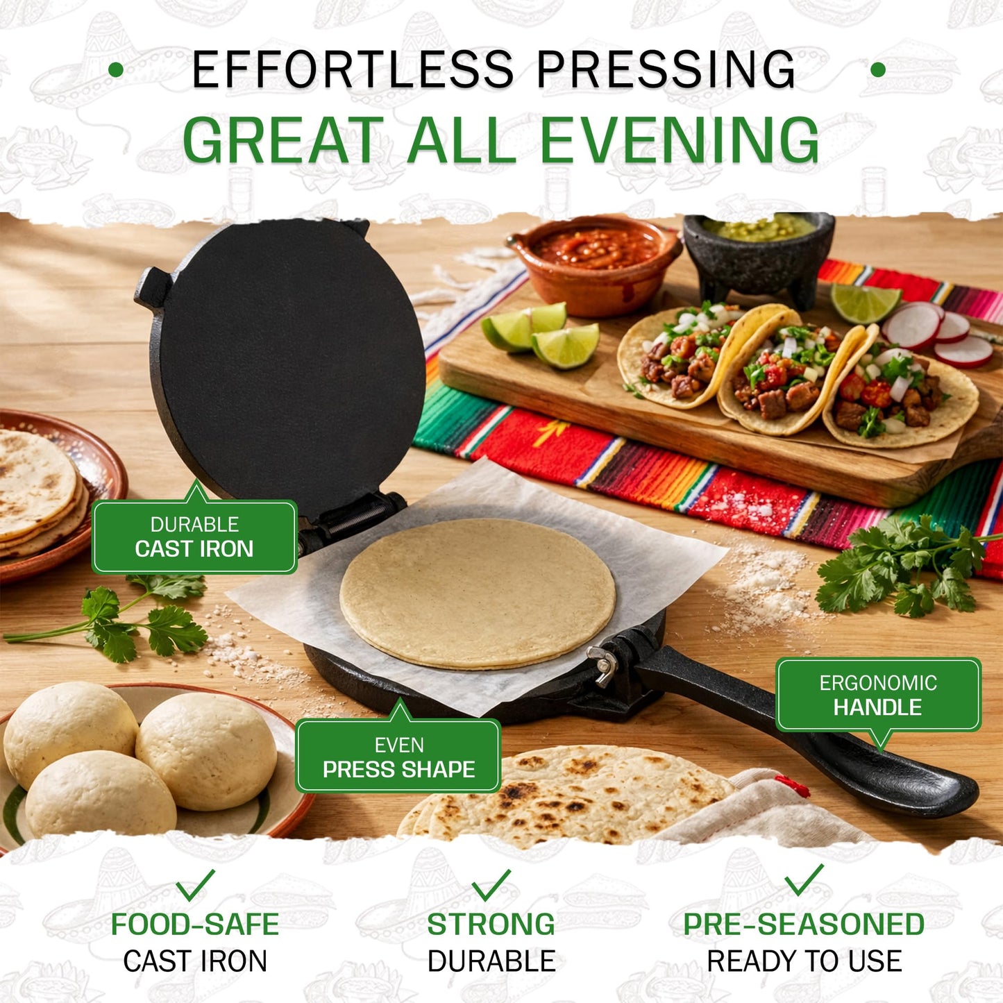 Tortillada – Premium Tortilla Press Cast Iron with Recipes E-Book (16 cm)