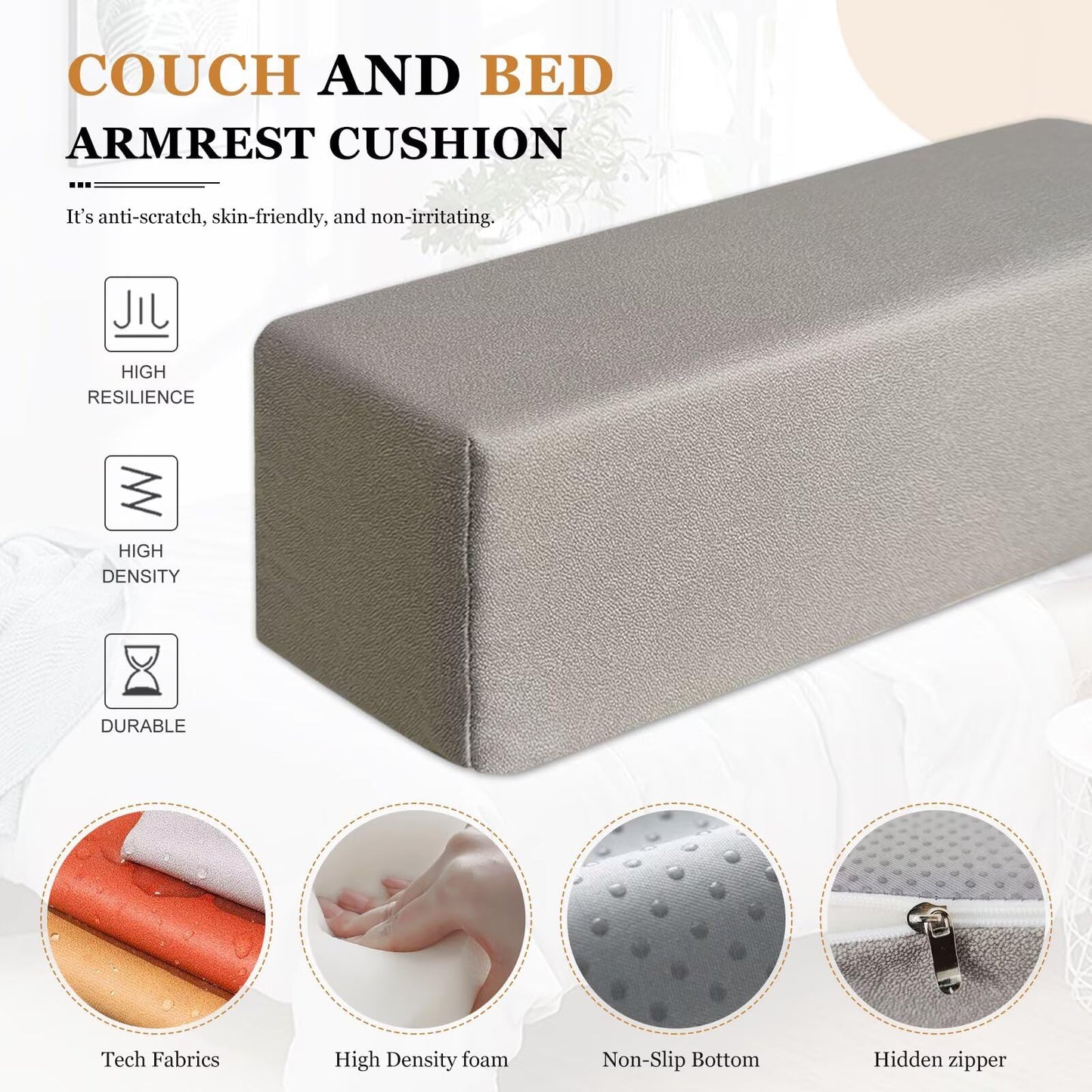 2 Pack Couch Arm Rest Pillow, Leatharie Waterproof Cover, High Density Foam Armrest Cushion, Headboard Cushion Elbow Support for Sofa Bed and Armchair,Dark Gray,8x8x20in