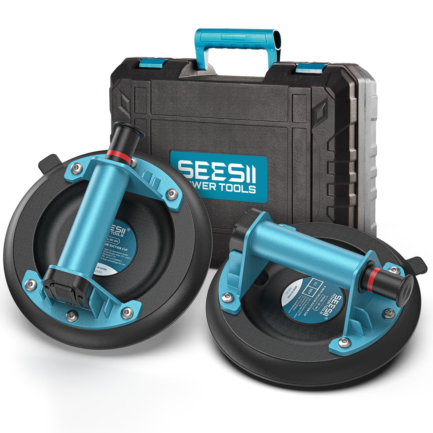 SEESII Glass Suction Cups 2-Pack, 200KG 8" Heavy Duty Tile Suction Cup Tool with Pump & Handle, Vacuum Glass Lifter for Construction to Lift Granite, Windows, Stone Slabs, Metal Sheets