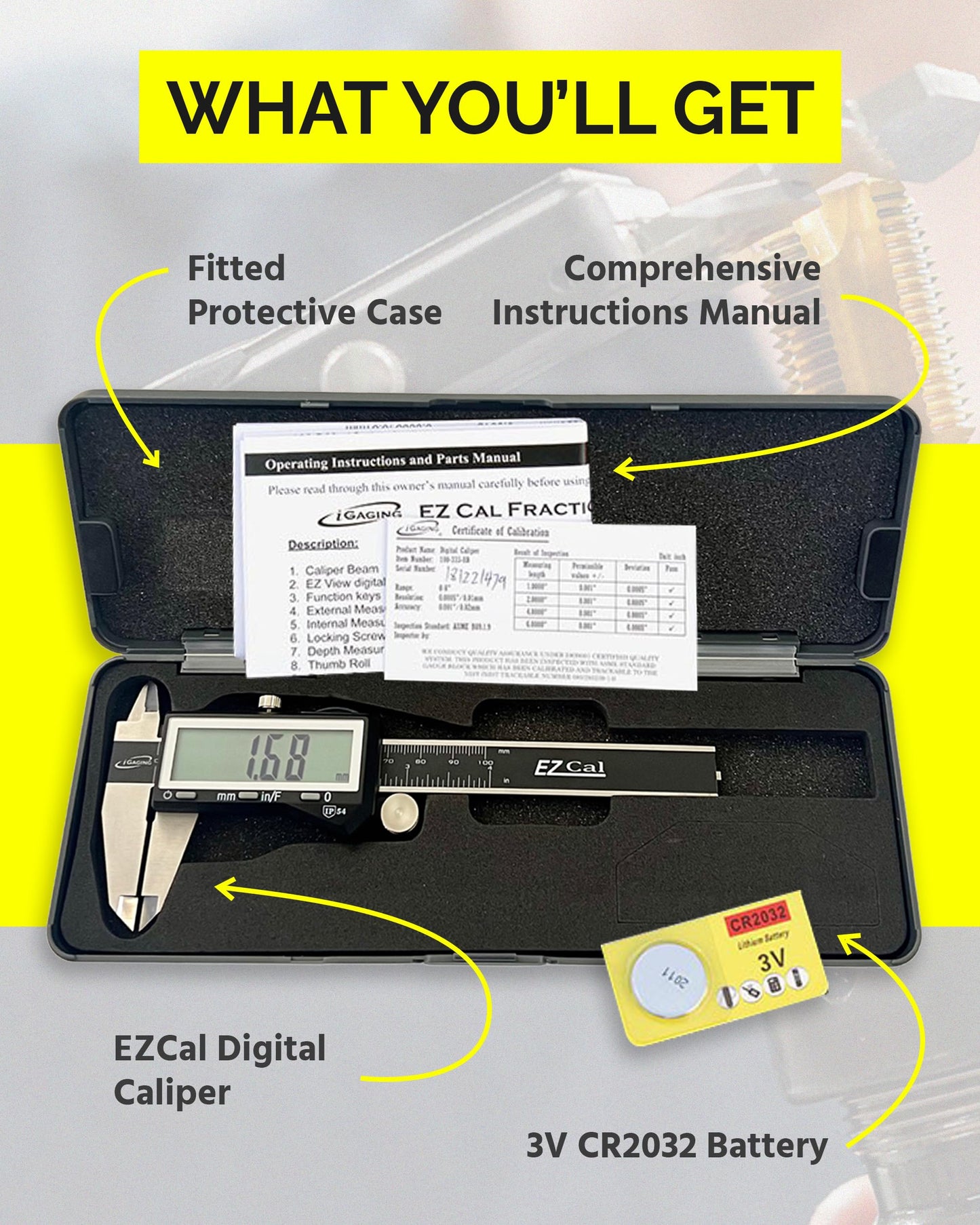 iGaging IP54 0-6-Inch EZ Cal Super Large LCD Display Digital Caliper