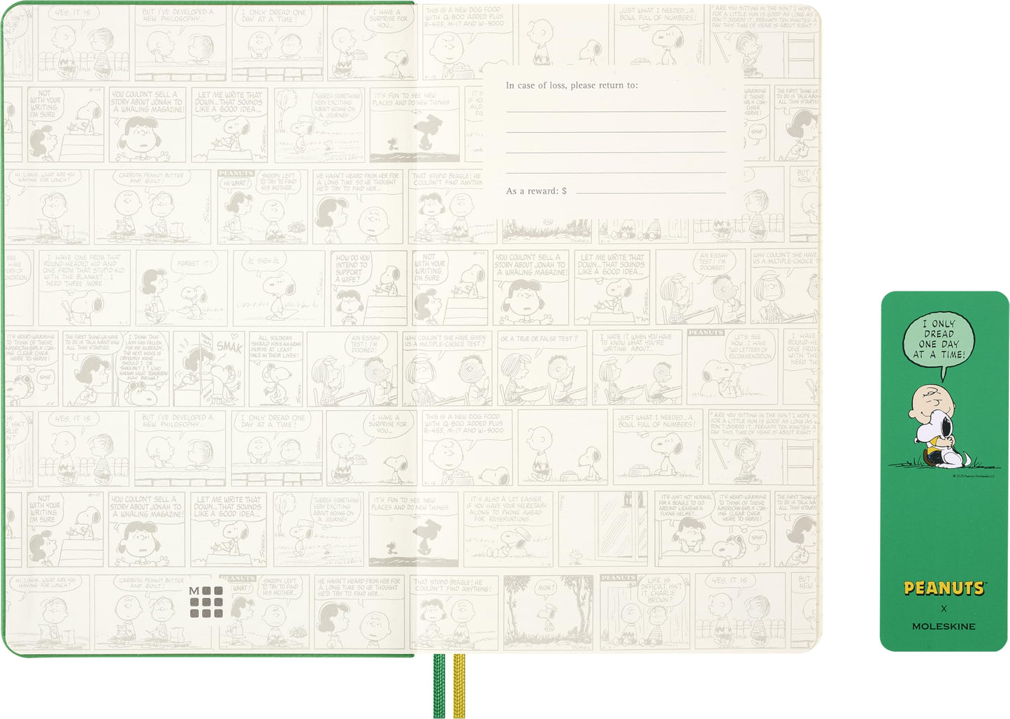 Moleskine Limited Edition Peanuts 'Charlie & Snoopy' 12 Month 2026 Daily Planner, Hard Cover, Large (5" x 8.25"), Emerald Green, 400 pages
