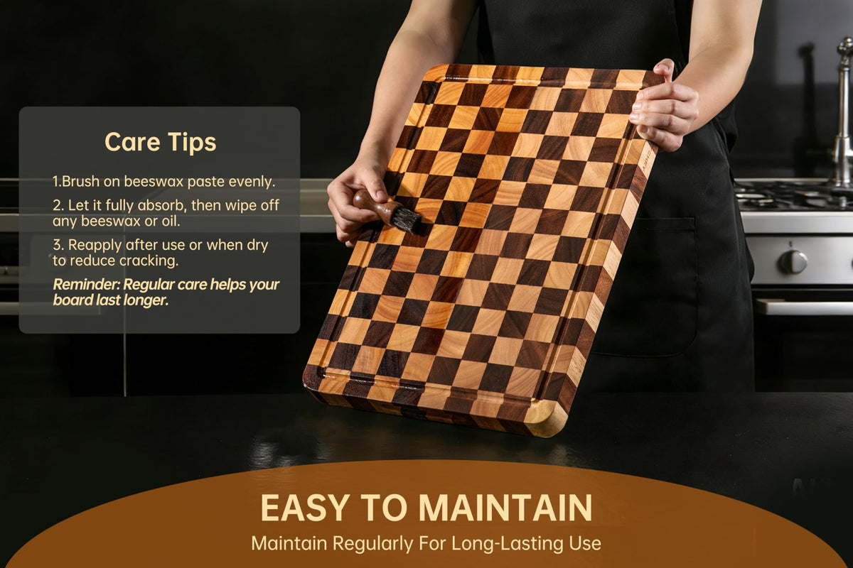 THETCHRY Cutting Boards for Kitchen, Thickened Checkered Cutting Board, Walnut & Acaia Wood Chopping Board with Juice Grooves & Handles, Double-Sided Large Butcher Block, 17" x 12" x 1.2"