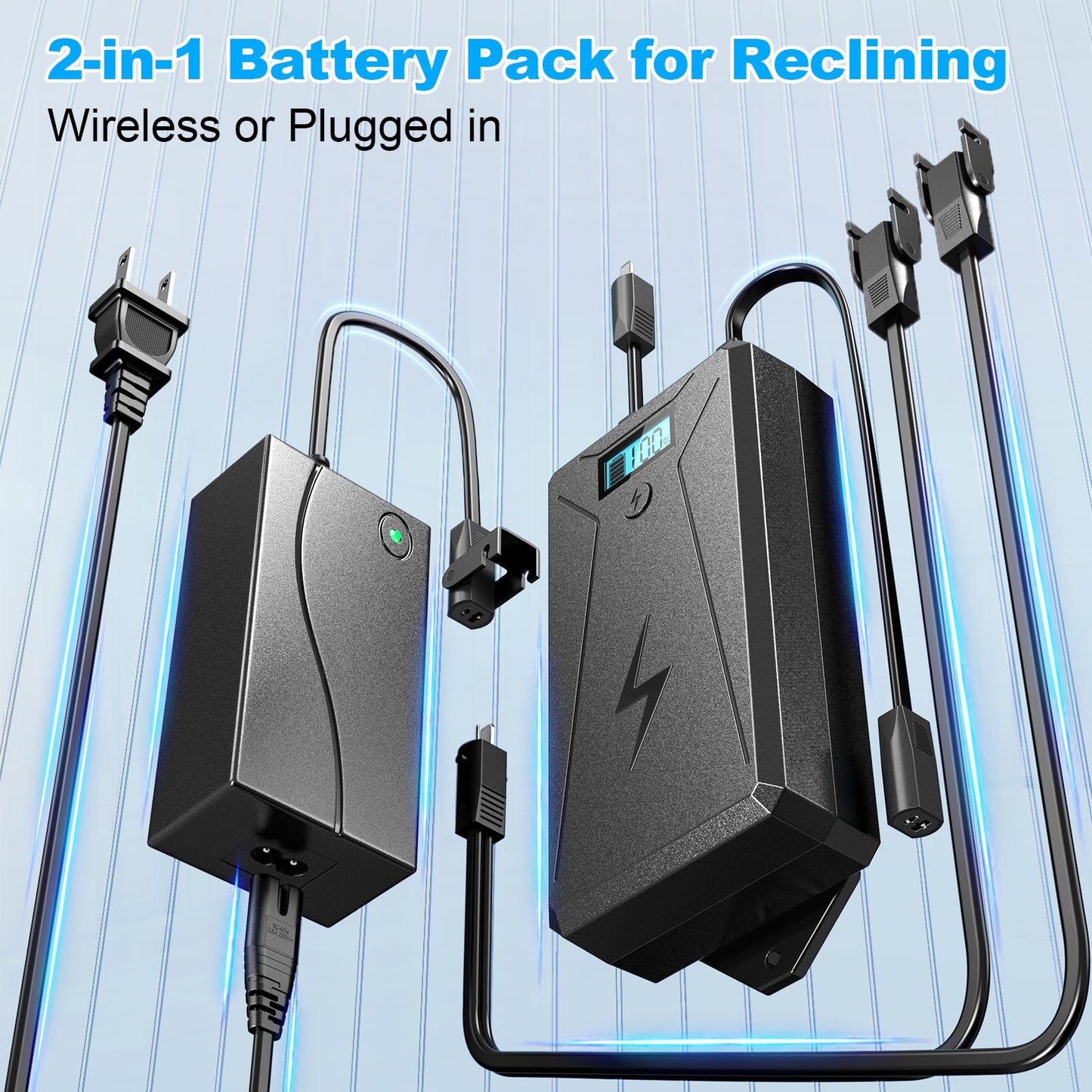 Battery Pack for Reclining Furniture,3000mAh Recliner Battery Packs Rechargeable 2 Pin, Universal Wireless Batteries for Reclining Furniture with Charger for Electric Recliner,Sofa,Couch,Lift Chair