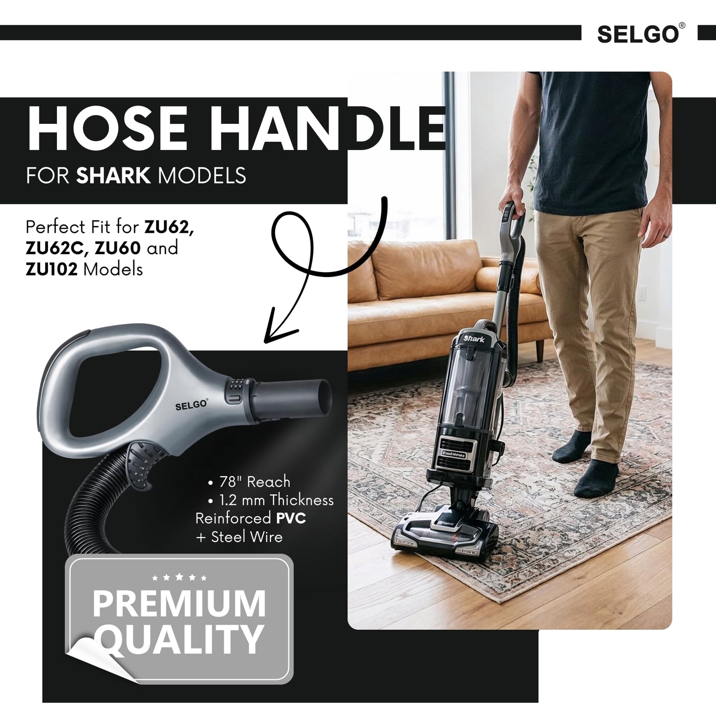 Replacement Hose Handle for Shark Vacuums for ONLY Models ZU62 ZU62C ZU60 ZU102 - Hose Handle for Navigator - Shark Rotator Professional Lift-Away Accessories - Upright Bagless Vacuum Cleaners