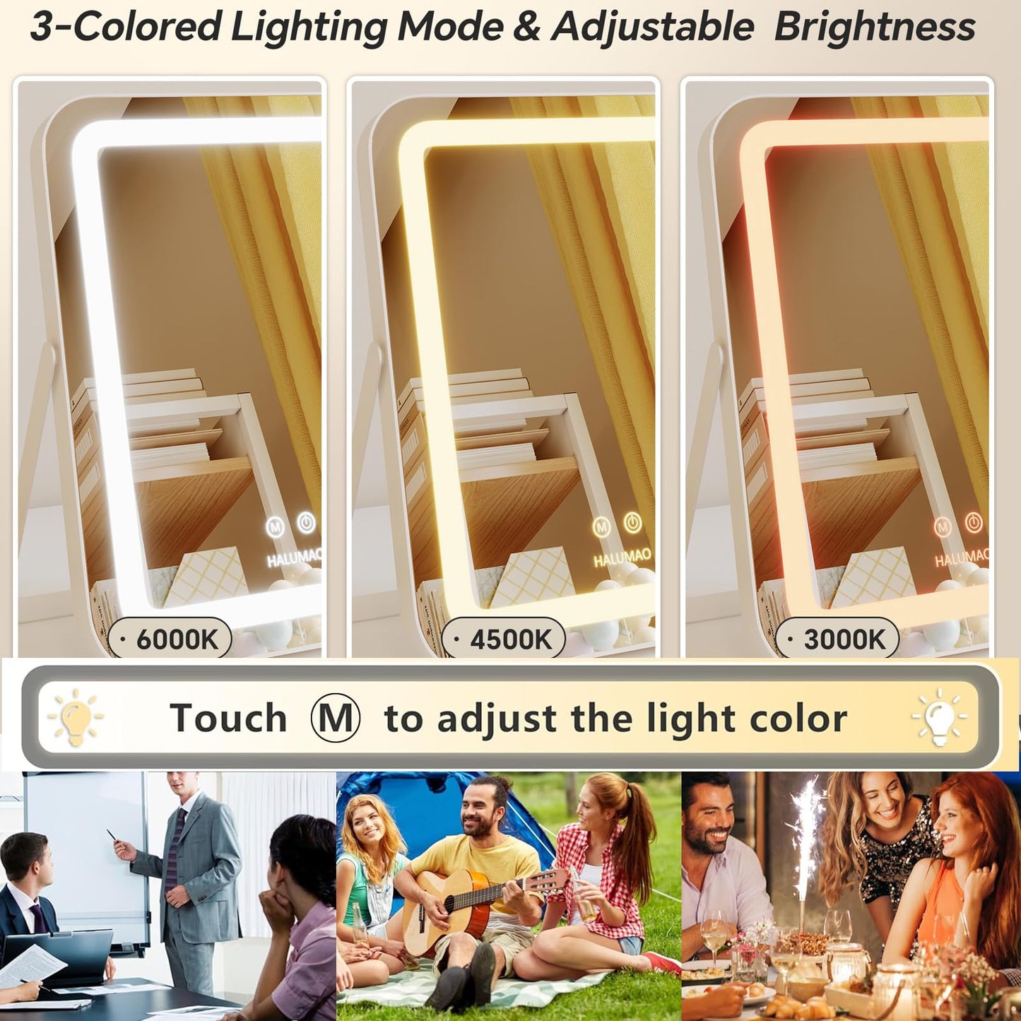 halumao Vanity Mirror with Light, Lighted Makeup Mirror with 3 Colour, Hollywood Mirror