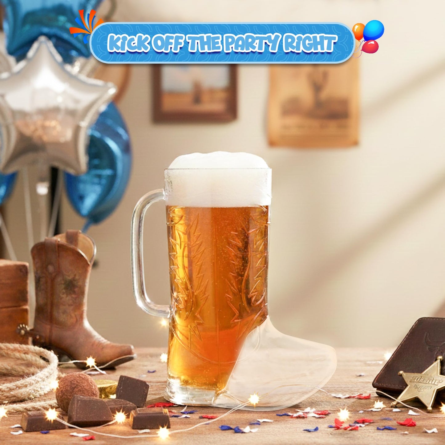 4E's Novelty 10Pcs Cowboy Boot Mug Cups (10 Pack) 17 oz Reusable Hard Plastic, BPA Free - for Cowboy Themed Party Supplies, Western Accessories