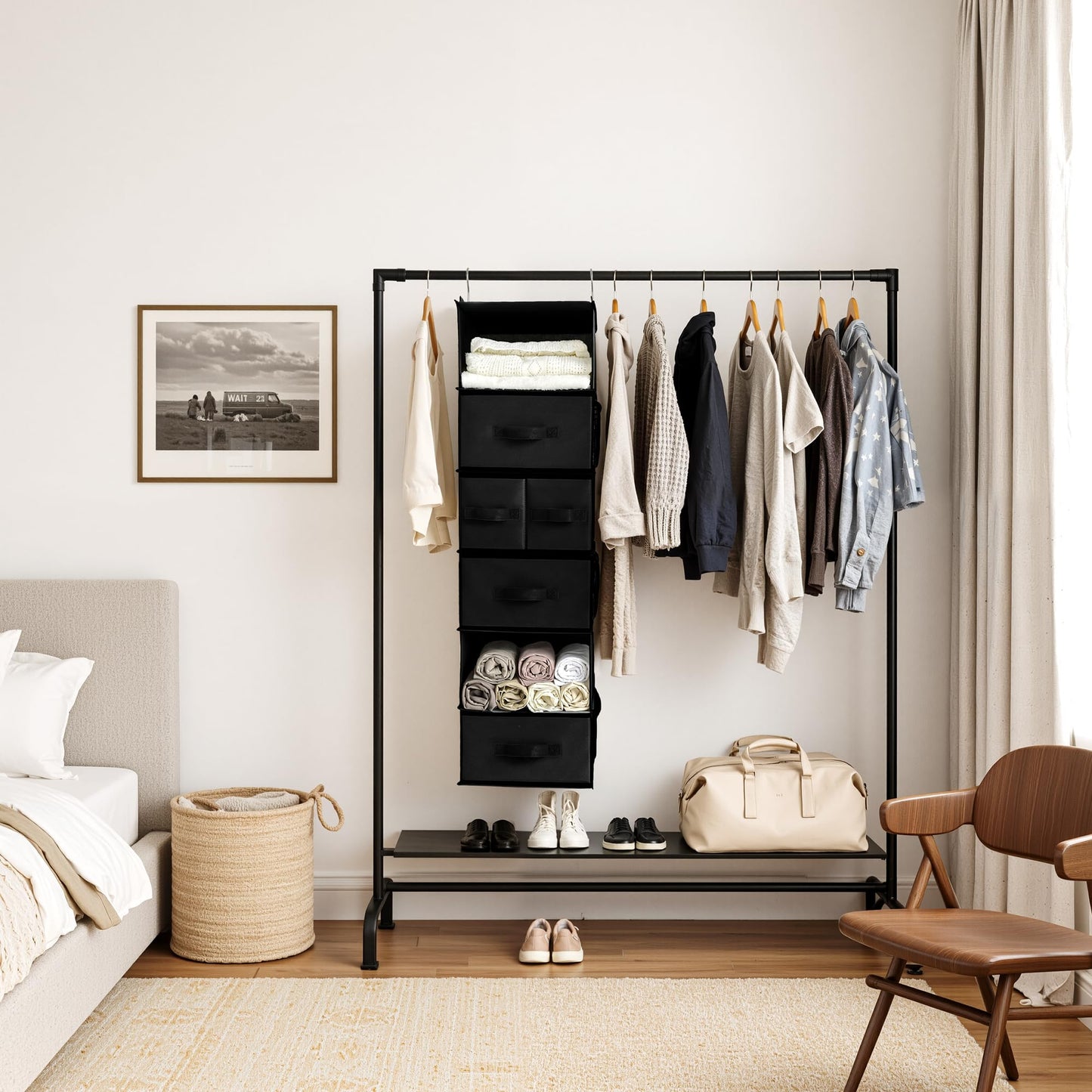 GRANNY SAYS Hanging Closet Organizer with Drawers, Rangement Garde Robe, Hanging Storage Organizer, Closet Organizers and Storage for Clothes, 1-Pack, 31 x 35 x 108.4cm, 6-Shelf, Black