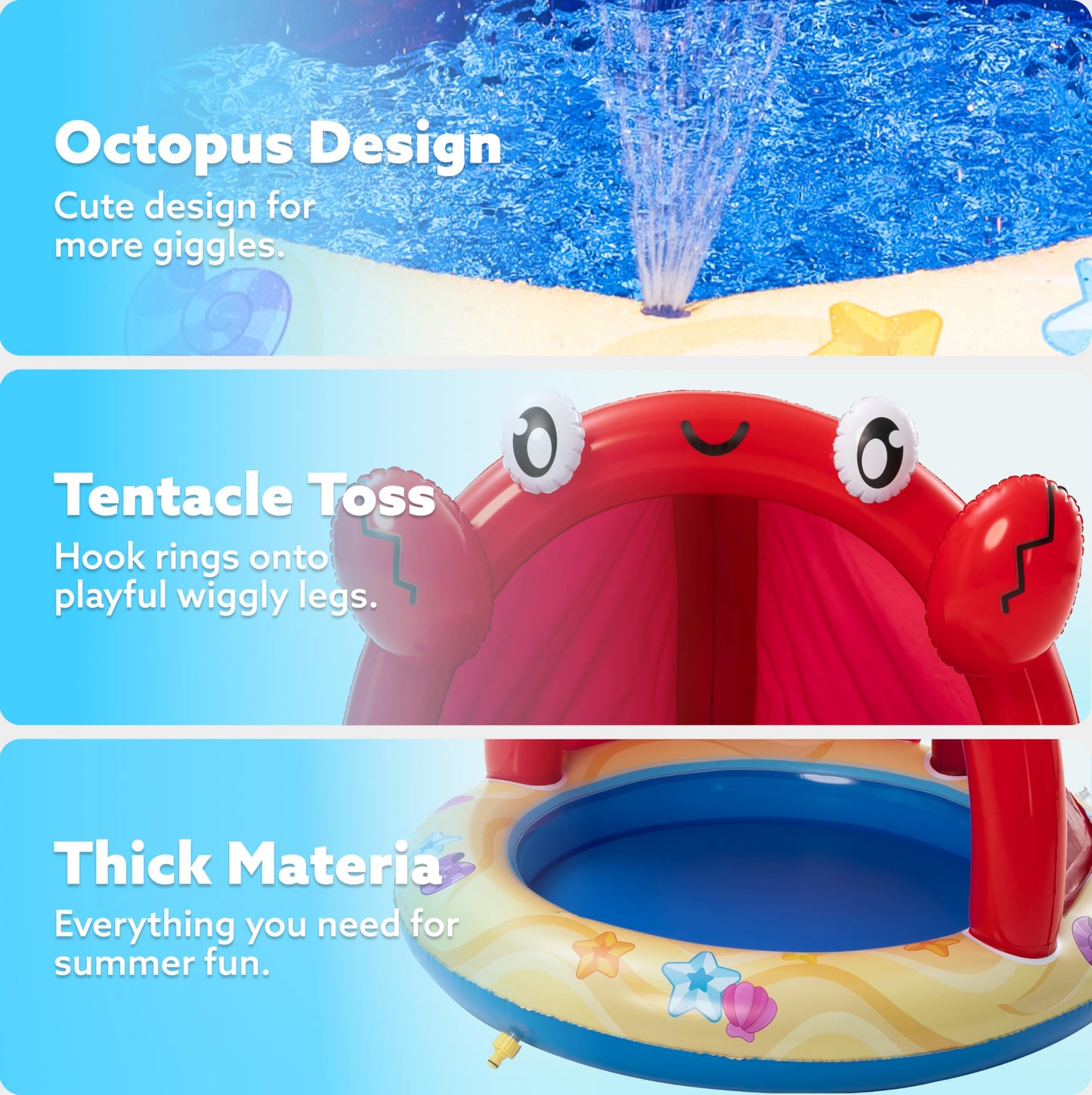 Sloosh Kiddie Pool with Canopy Baby Pool Inflatable Crab Sprinkler, Wading Pool for Learning,Children’s Sprinkler Pool,Kiddie Water Pool Toys,Outdoor Swimming Pool for Kids