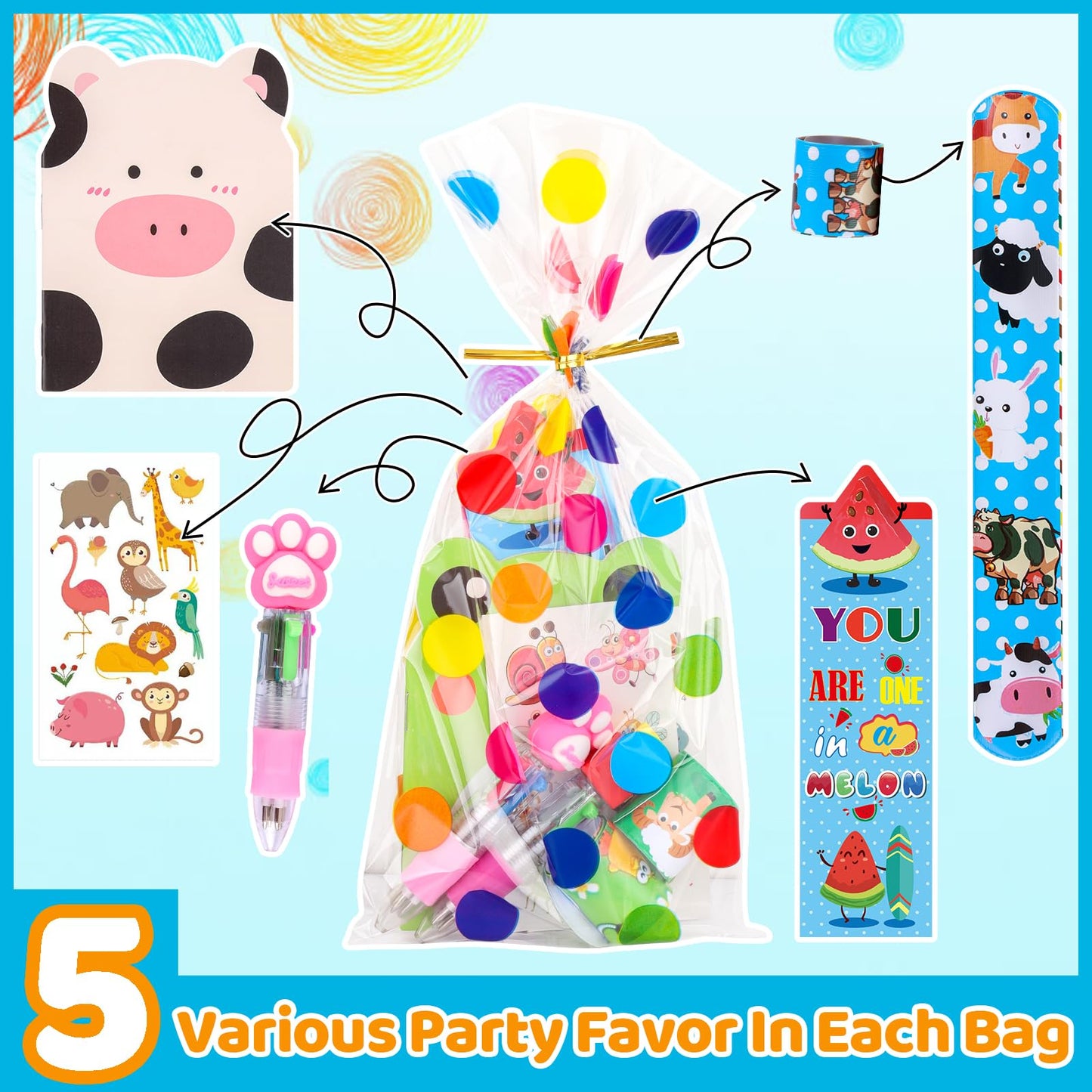 Stationery Party Pack, 24 Pack Birthday Goodie Bags with Multicolor Pen Mini Notebooks for Goodie Bag Classroom Gifts Class Rewards Prizes