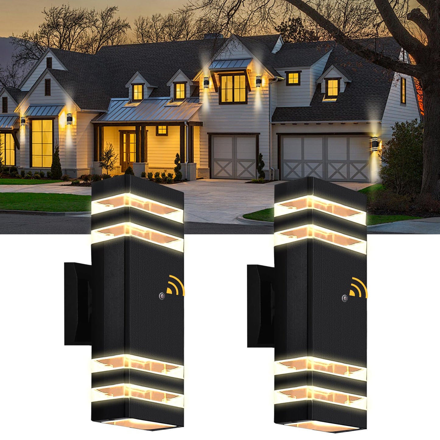2-Pack Dusk to Dawn Outdoor Light, Waterproof Exterior Lighting for House, 3000K Warm White Porch Lights Outdoor Wall Lamps for Patio, Garage(Black, Includes Bulb)