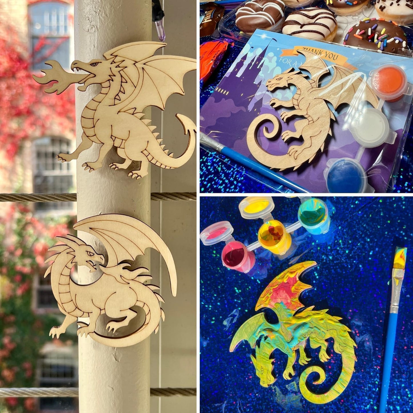 Dragon Party Favors for Kids - 12PCS Paint Your Own Wooden Magnet Kits with Thank You Cards, Individually Wrapped Dragon Birthday Decorations & Party Supplies for Boys & Girls