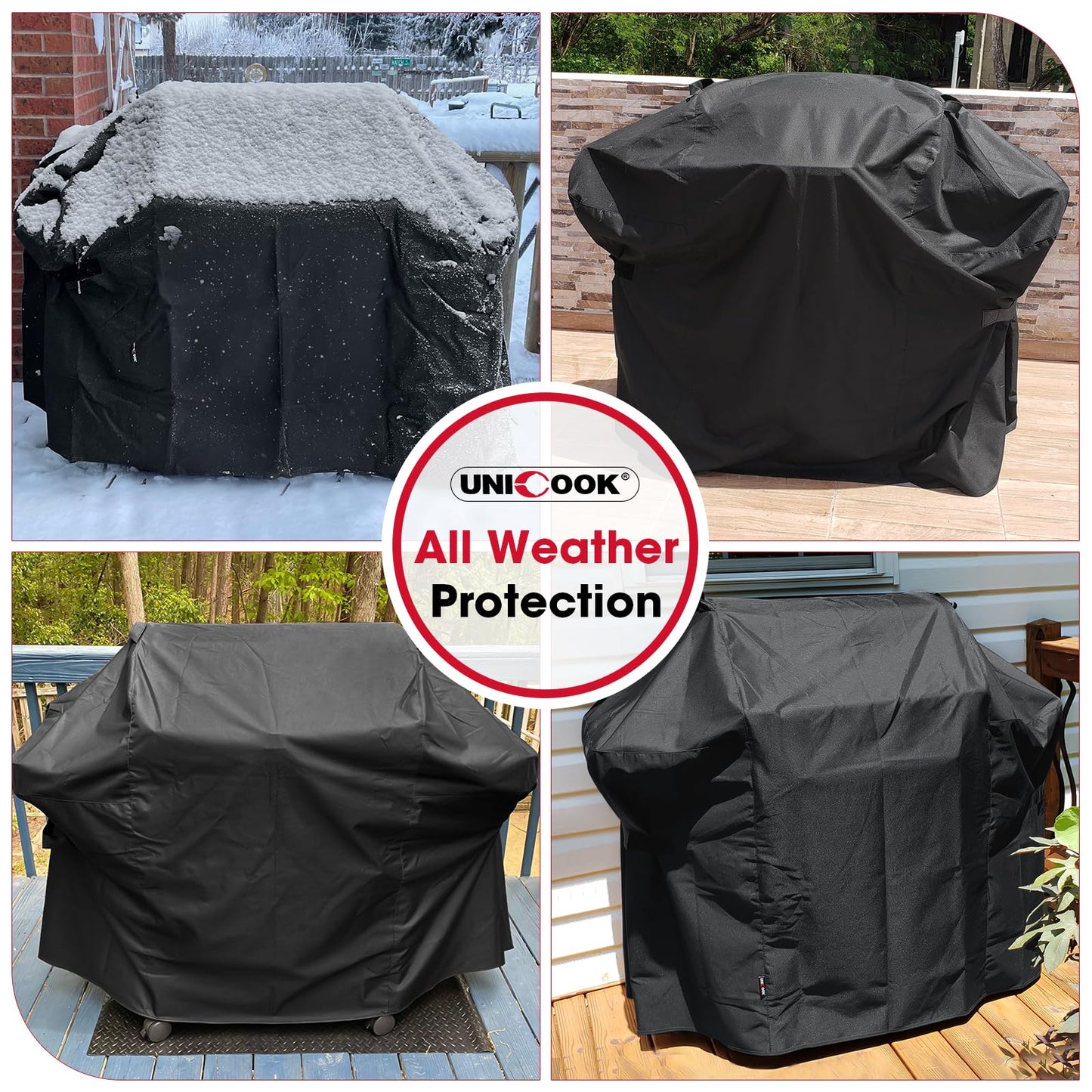 Unicook 58 Inch BBQ Grill Cover, Heavy Duty Waterproof Barbecue Cover, Fade and UV Resistant, Compatible with Weber Genesis II LX 300 Series, Genesis 300 Series Gas Grills, and More