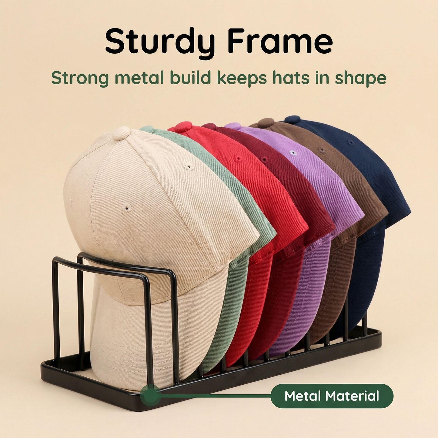 YiSeyuro Hat Organizer for Baseball Caps - Space Saving Metal Rack Stand Hold 20 Caps - Premium Closet Storage Display, No Assembly Required (Black, 2 Pack)