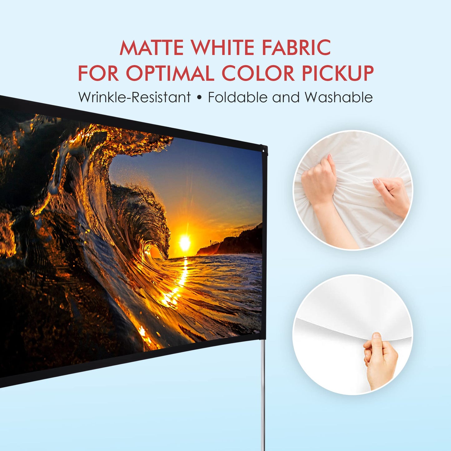 Pyle Projector Screen with Stand - 100" 16:9 HD 4K Portable Lightweight Freestanding Foldable Indoor Outdoor Movie Projection Display with Frame for Home Theater