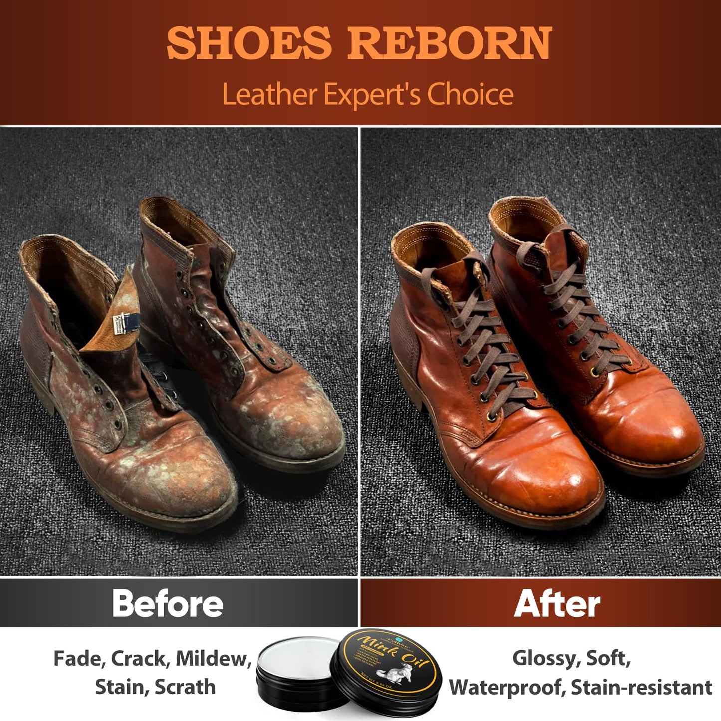 6-in-1 Mink Oil Leather Conditioner and Cleaner Kit 3.52 oz – Premium Waterproof Leather Care for Boots, Shoes & Bags