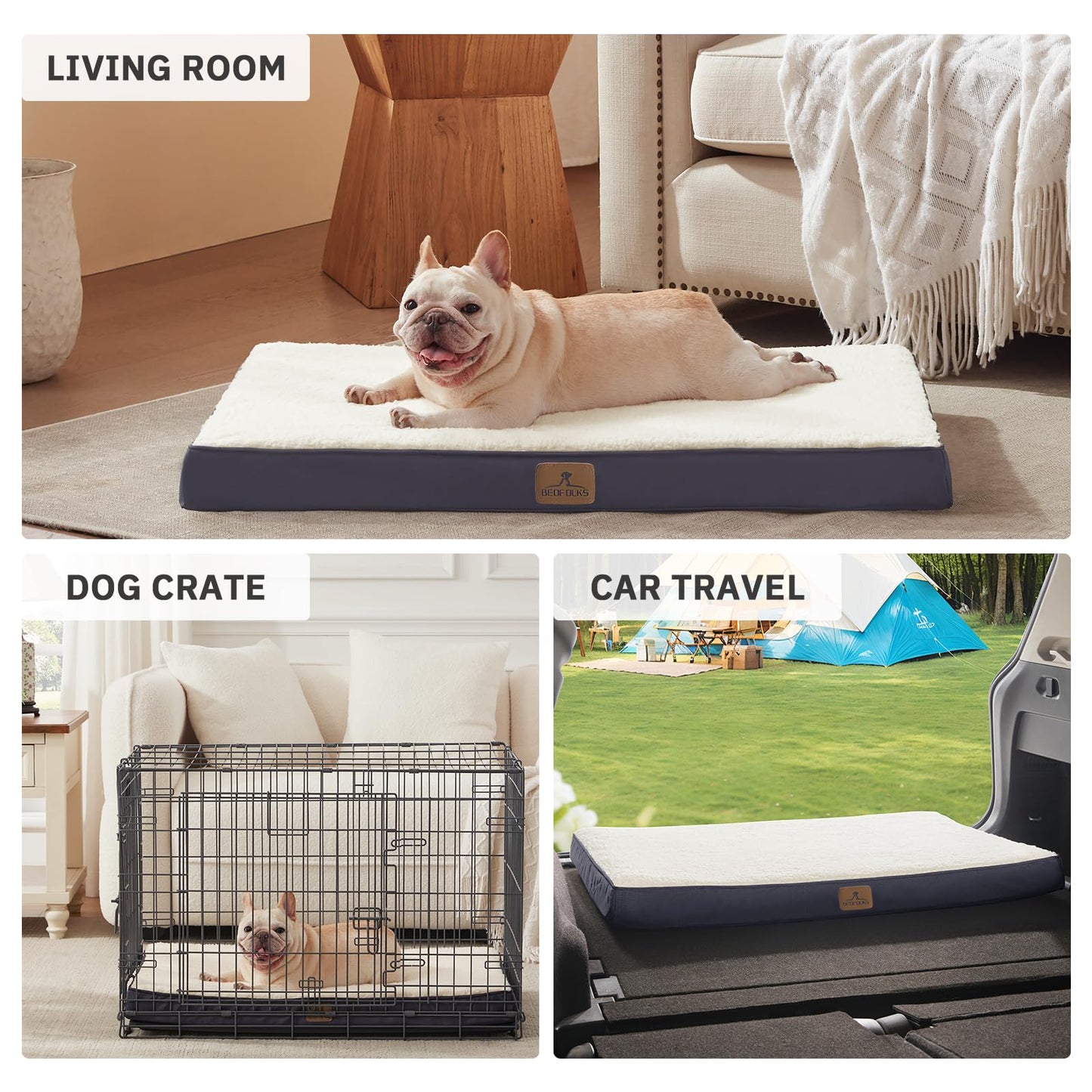 Bedfolks Orthopedic Dog Bed for Large Dogs - Egg Foam Dog Crate Bed with Removable Waterproof Cover, Pet Bed Mat Suitable for Dogs and Pets Up to 65 lbs (36 x 27 x 3 inches, Grey)