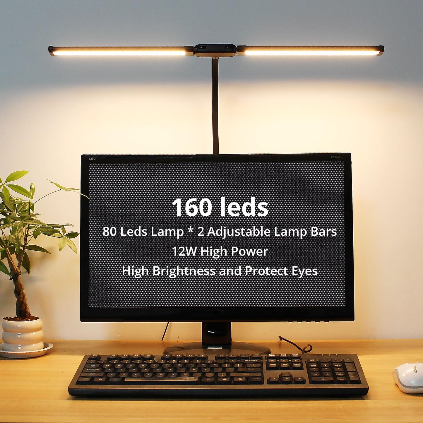 Desk Lamp with Clamp, Eye-Caring Desk Light with 50 Lighting Modes, Wide Double Head, Adjustable Architect Light Flexible Neck, Table lamp for Home Office, Computer, Craft(Includes Adapter)